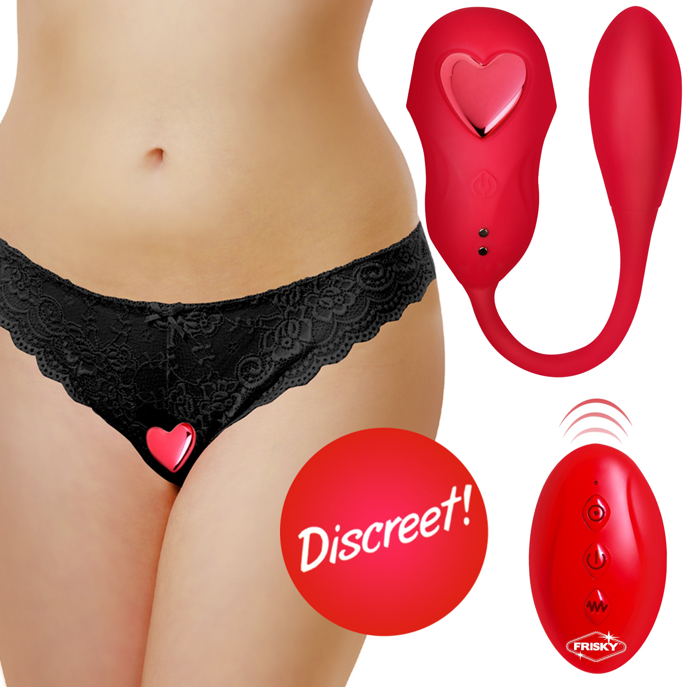 Frisky Double Love Connection Silicone Panty Vibe with Remote Control Red