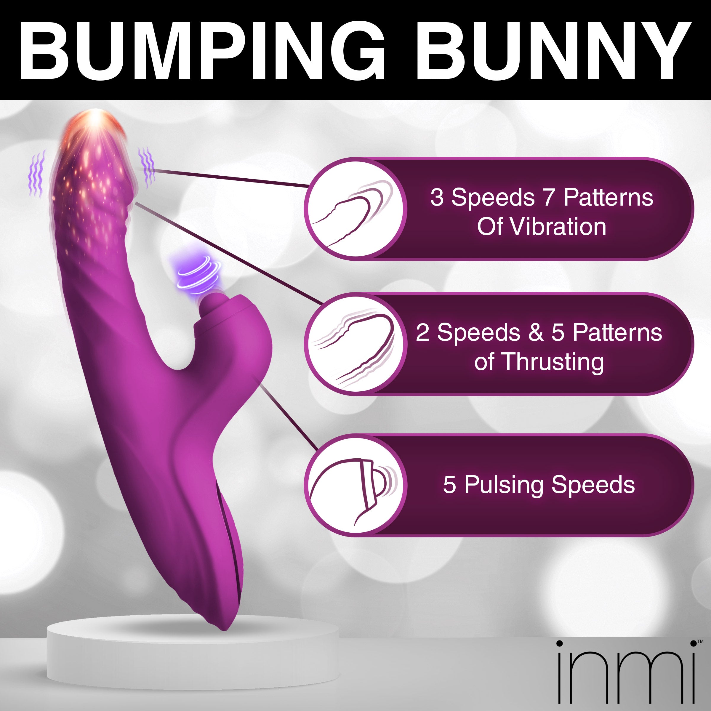 Inmi Bumping Bunny Thrusting & Pulsing Silicone Rabbit Vibrator Pink