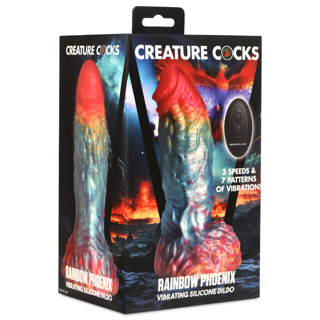 Creature Cocks Rainbow Phoenix Vibrating Silicone Dildo with Remote Multi