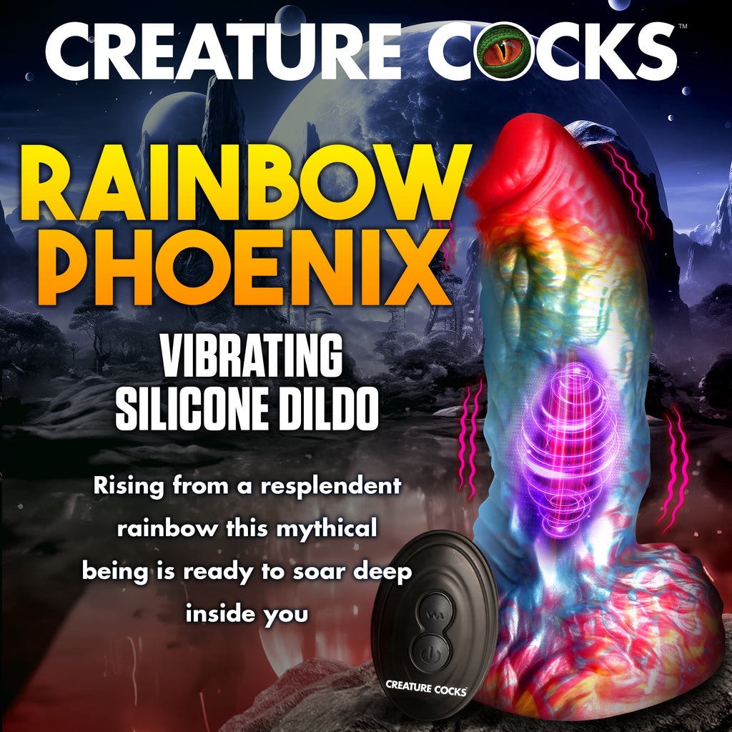 Creature Cocks Rainbow Phoenix Vibrating Silicone Dildo with Remote Multi