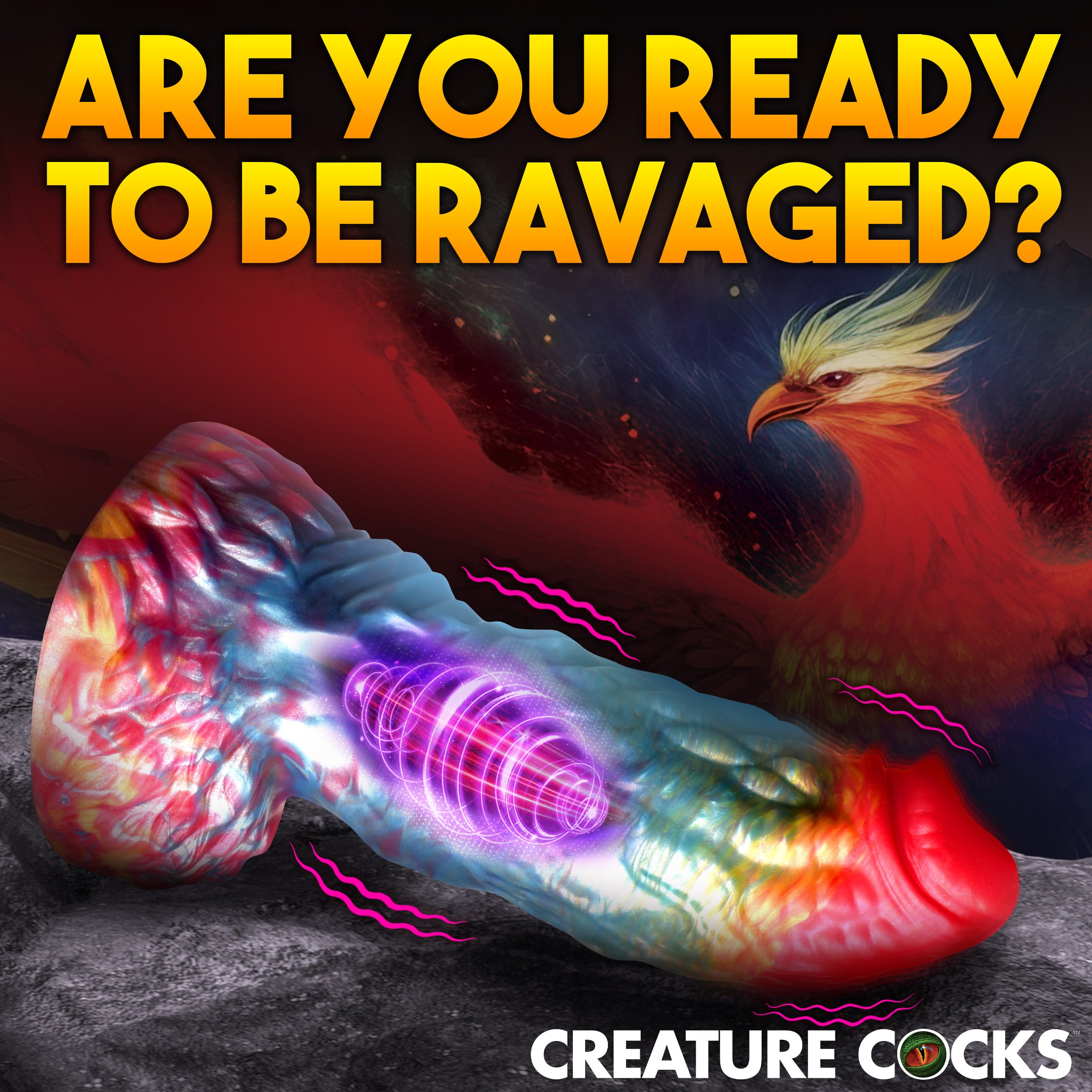 Creature Cocks Rainbow Phoenix Vibrating Silicone Dildo with Remote Multi