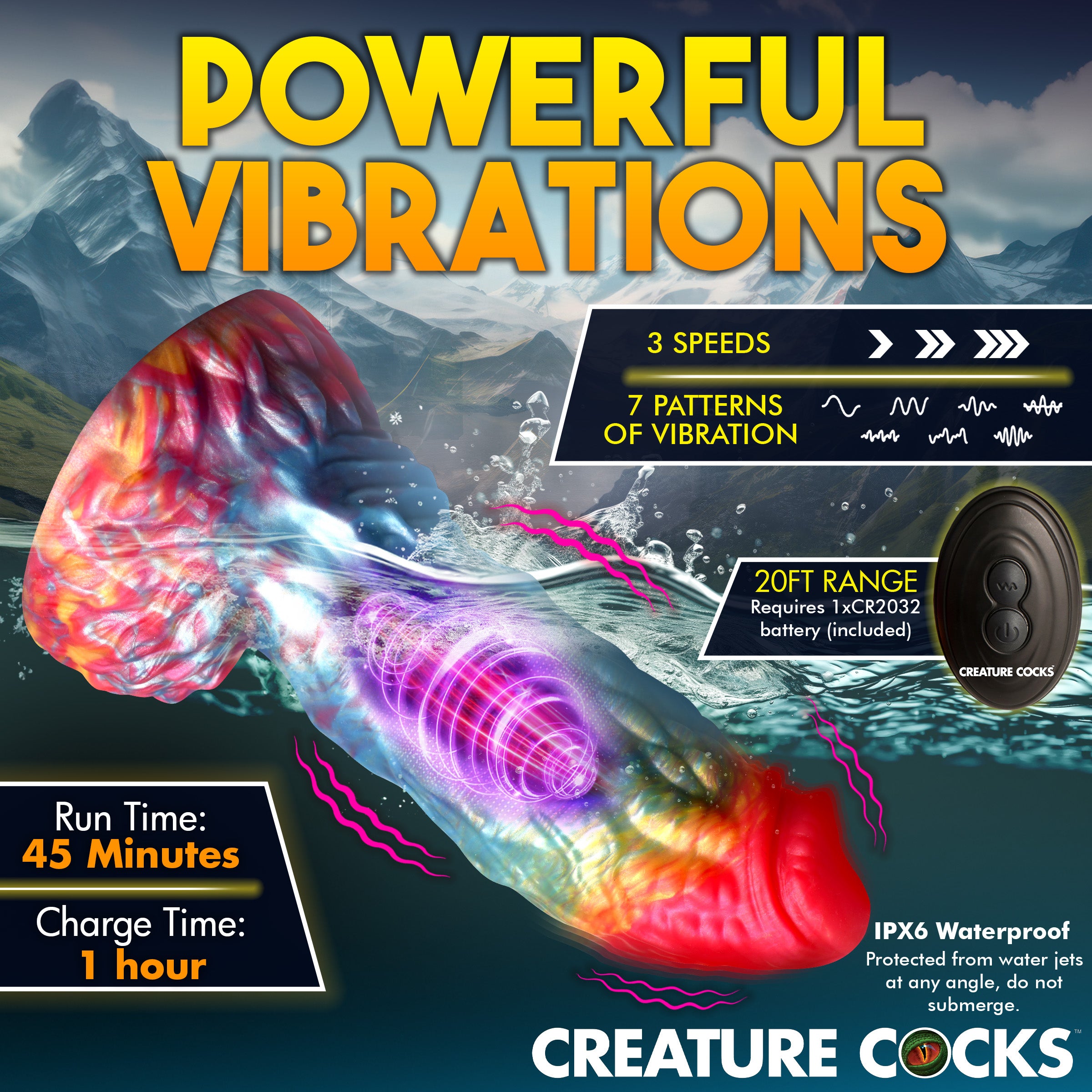 Creature Cocks Rainbow Phoenix Vibrating Silicone Dildo with Remote Multi
