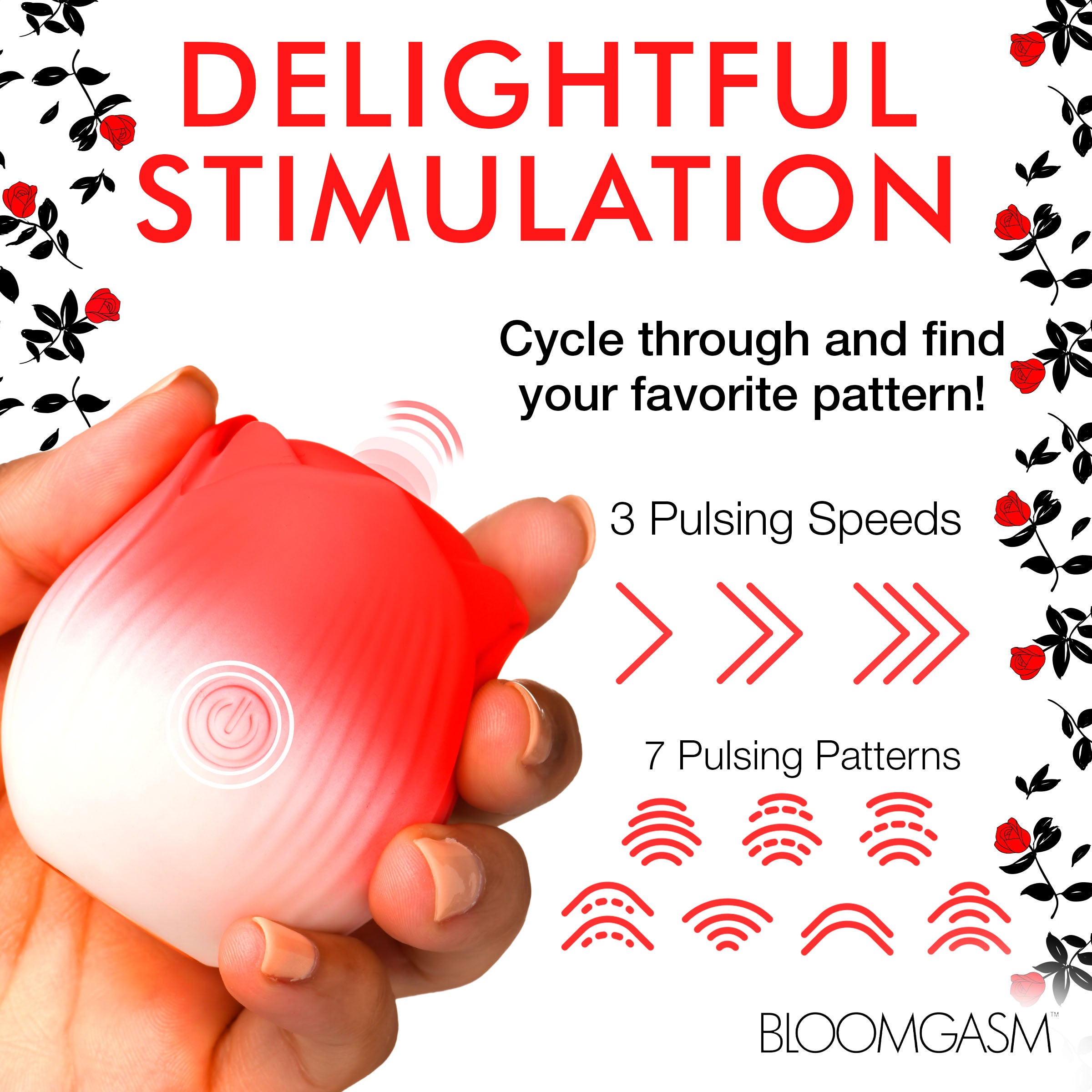 Bloomgasm Pulsing Petals Throbbing Rose Clit Stimulator - Pink Red