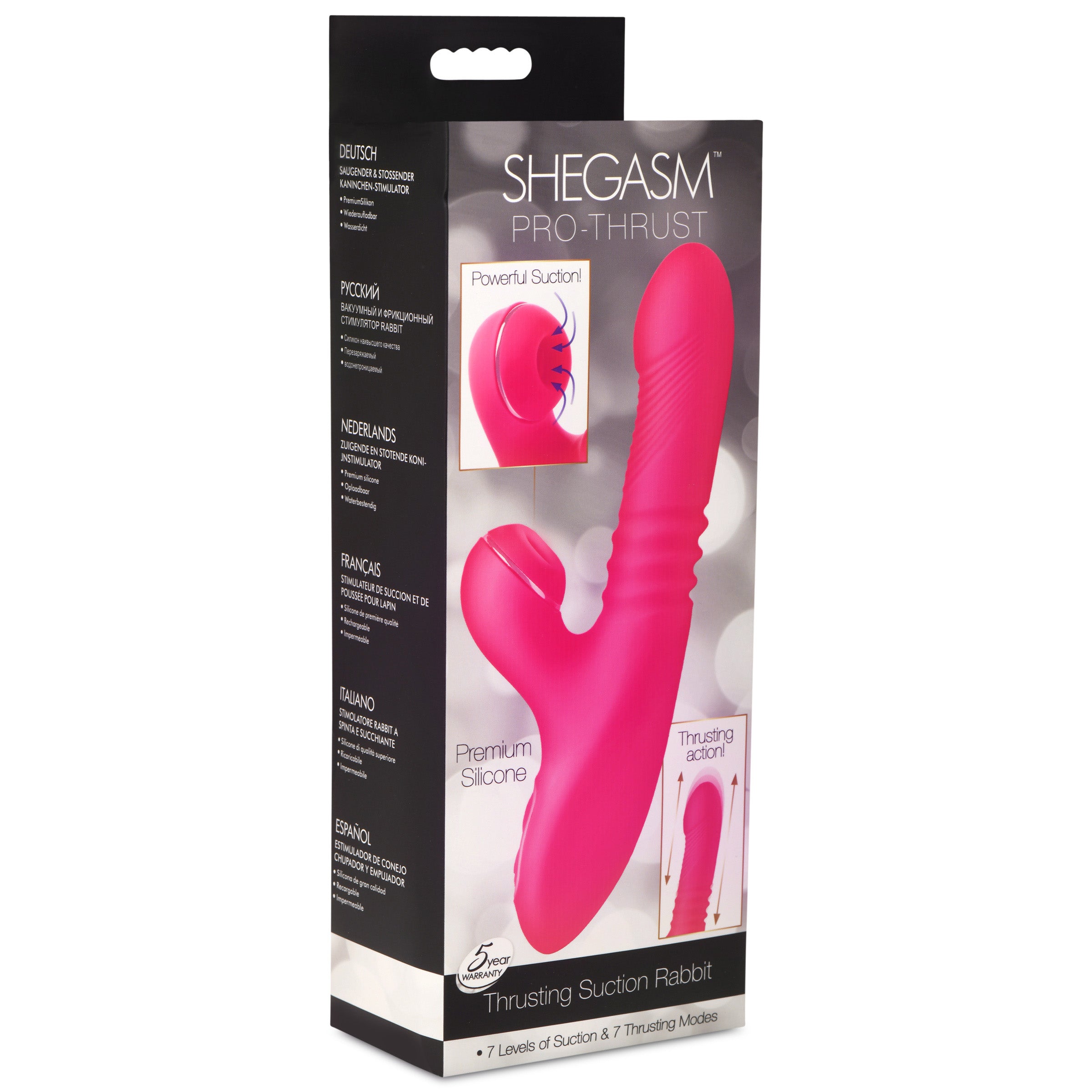 Shegasm Pro-Thrust Thrusting Suction Silicone Rabbit Vibrator Pink