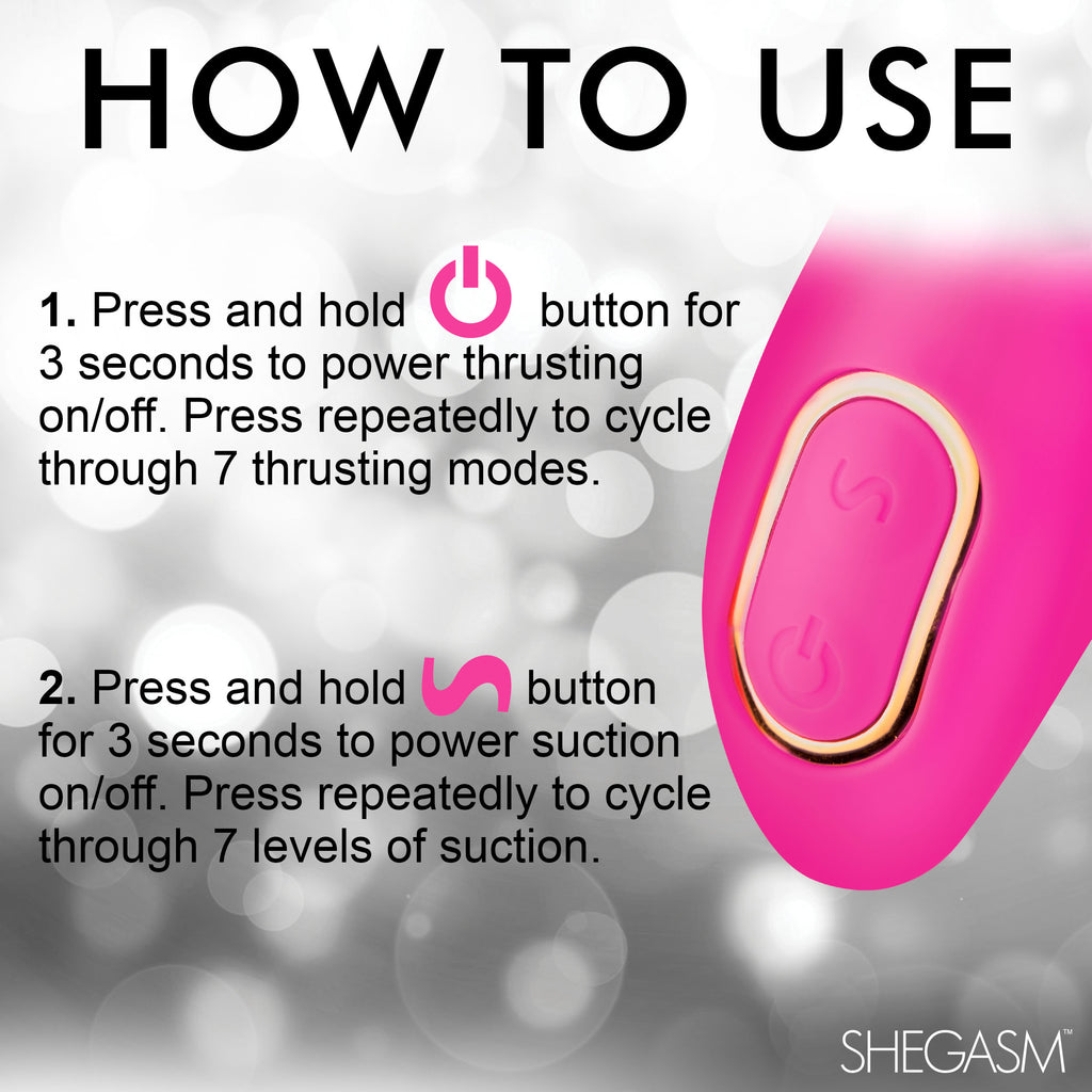 Shegasm Pro-Thrust Thrusting Suction Silicone Rabbit Vibrator Pink