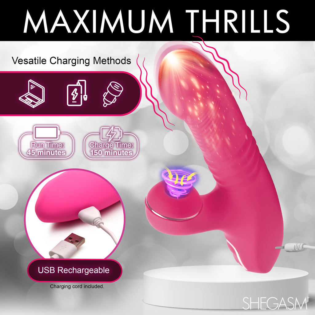 Shegasm Pro-Thrust Thrusting Suction Silicone Rabbit Vibrator Pink