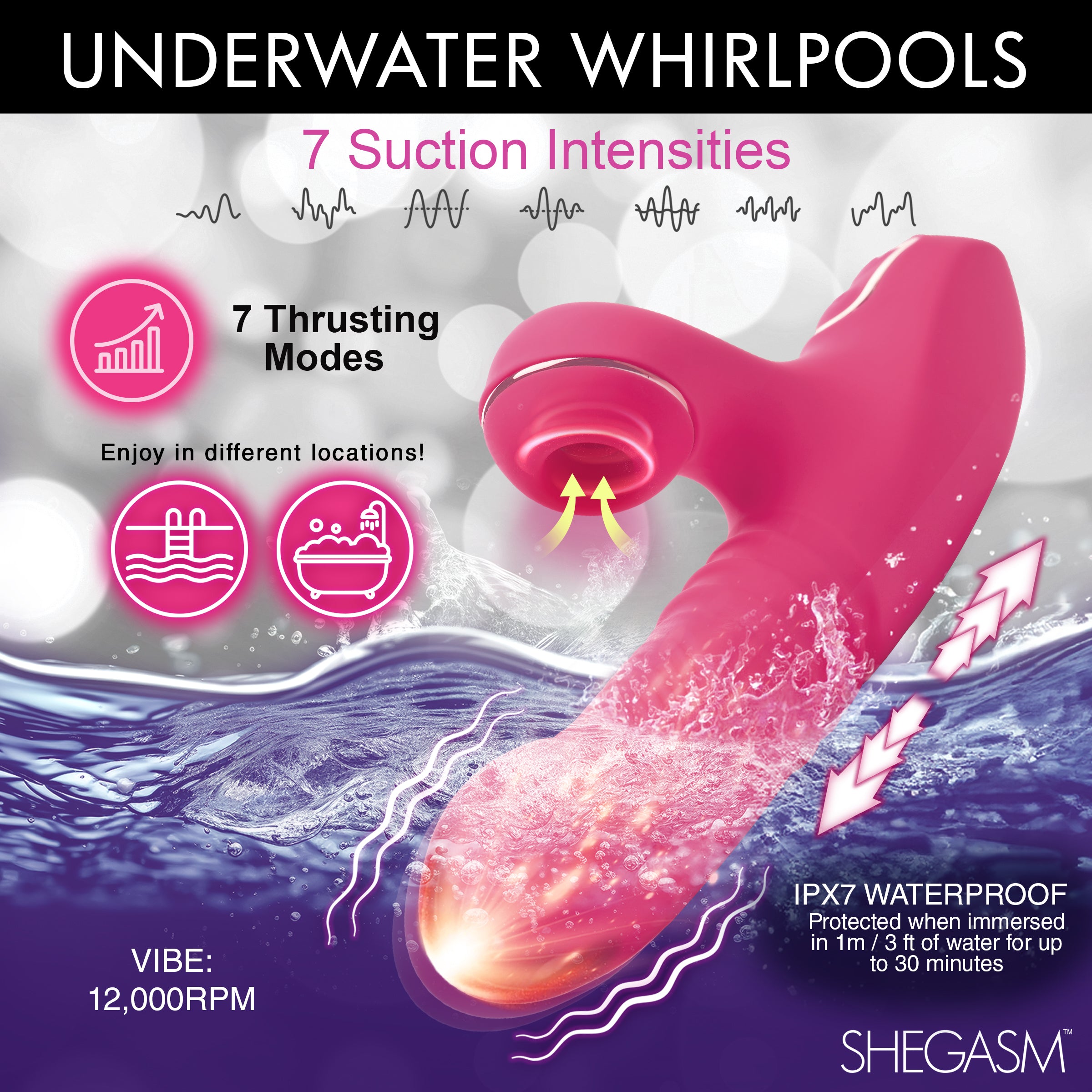 Shegasm Pro-Thrust Thrusting Suction Silicone Rabbit Vibrator Pink