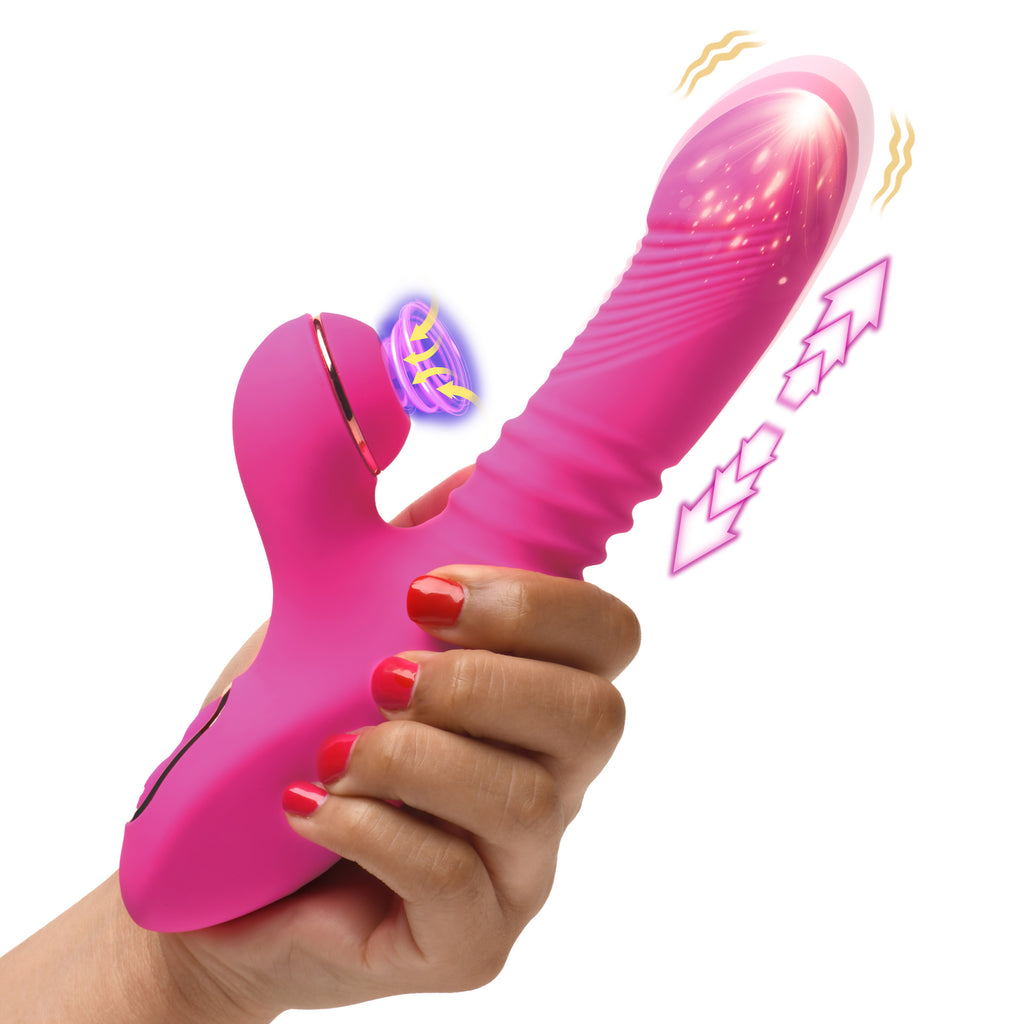 Shegasm Pro-Thrust Thrusting Suction Silicone Rabbit Vibrator Pink