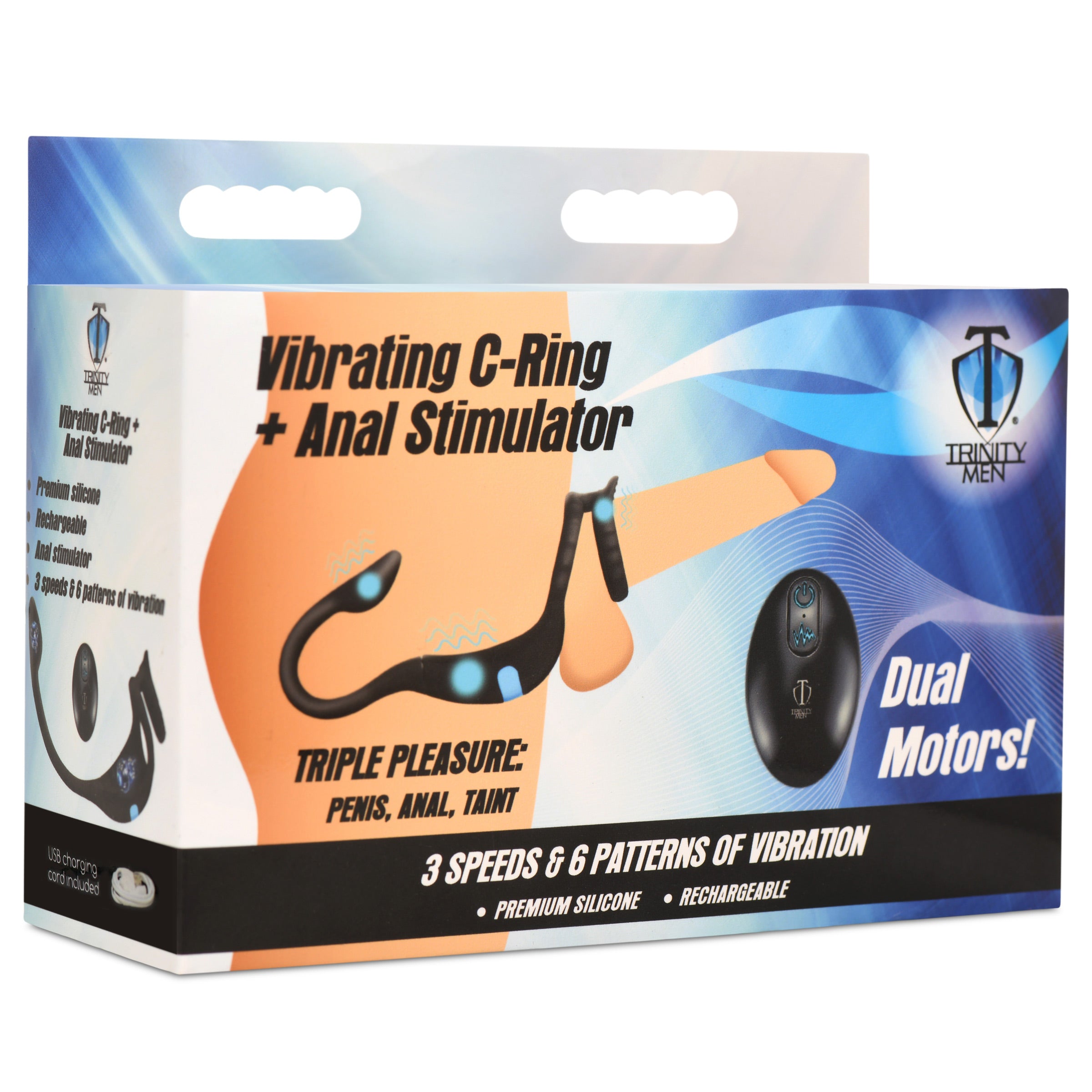 Trinity Men Vibrating Silicone Cock Ring and Anal Stimulator Black