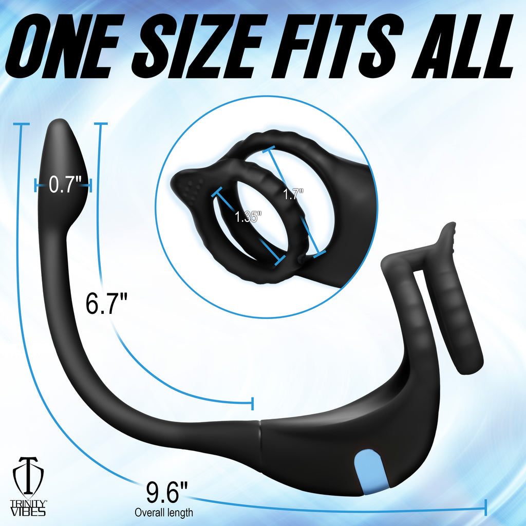 Trinity Men Vibrating Silicone Cock Ring and Anal Stimulator Black
