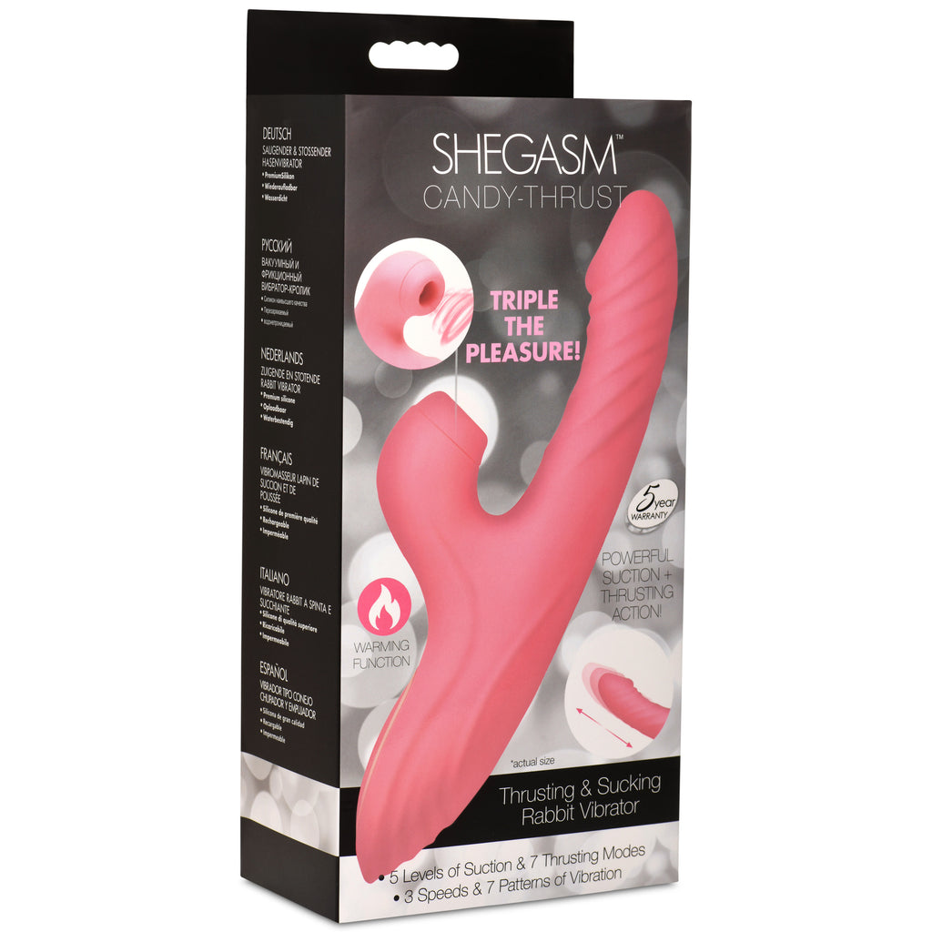 Shegasm Candy-Thrust Silicone Thrusting and Sucking Rabbit Vibrator Pink