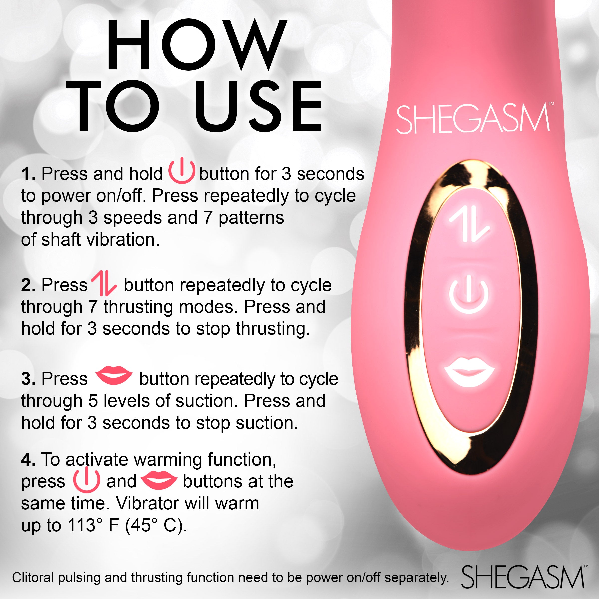 Shegasm Candy-Thrust Silicone Thrusting and Sucking Rabbit Vibrator Pink