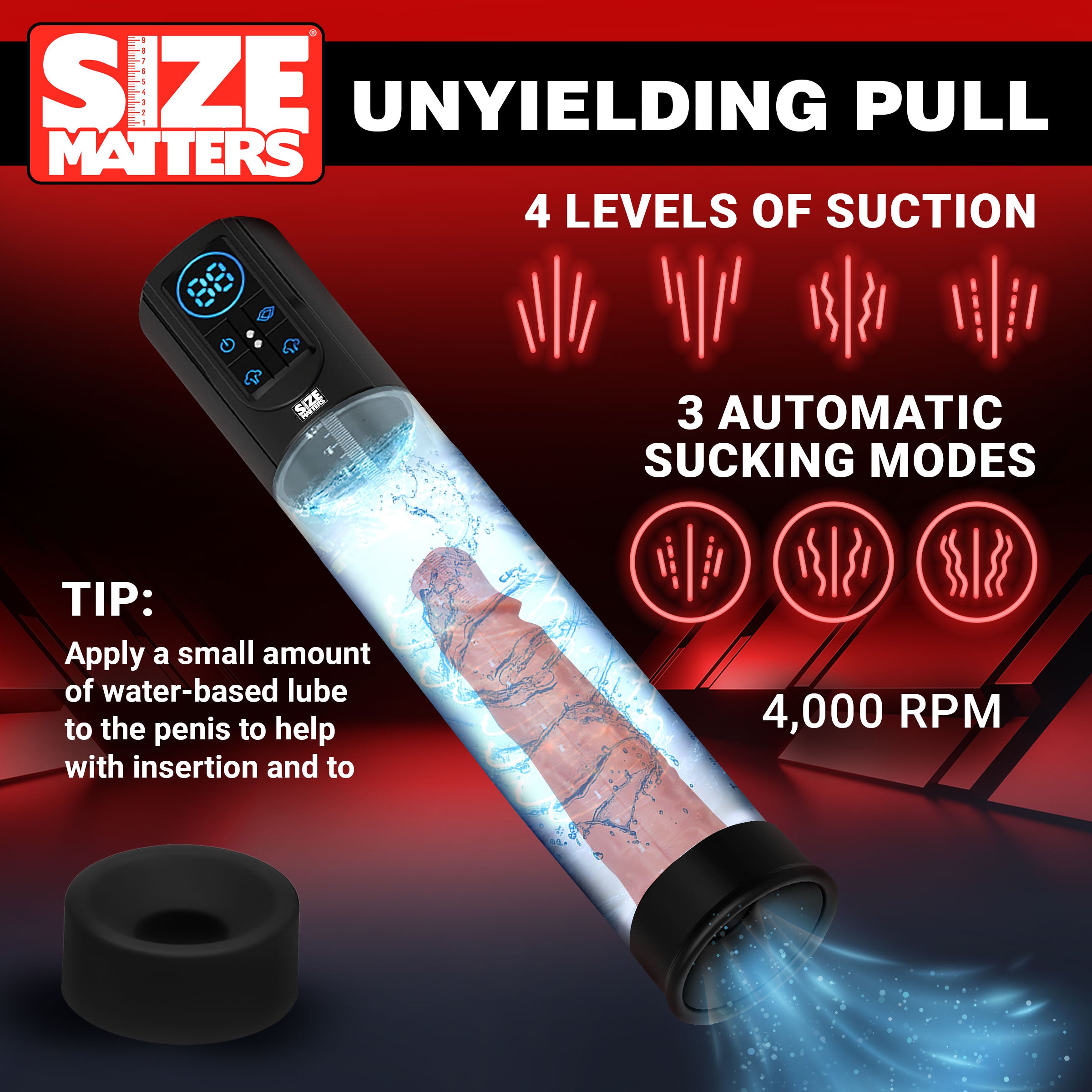 Size Matters Sucking Penis Pump with Digital Display Black