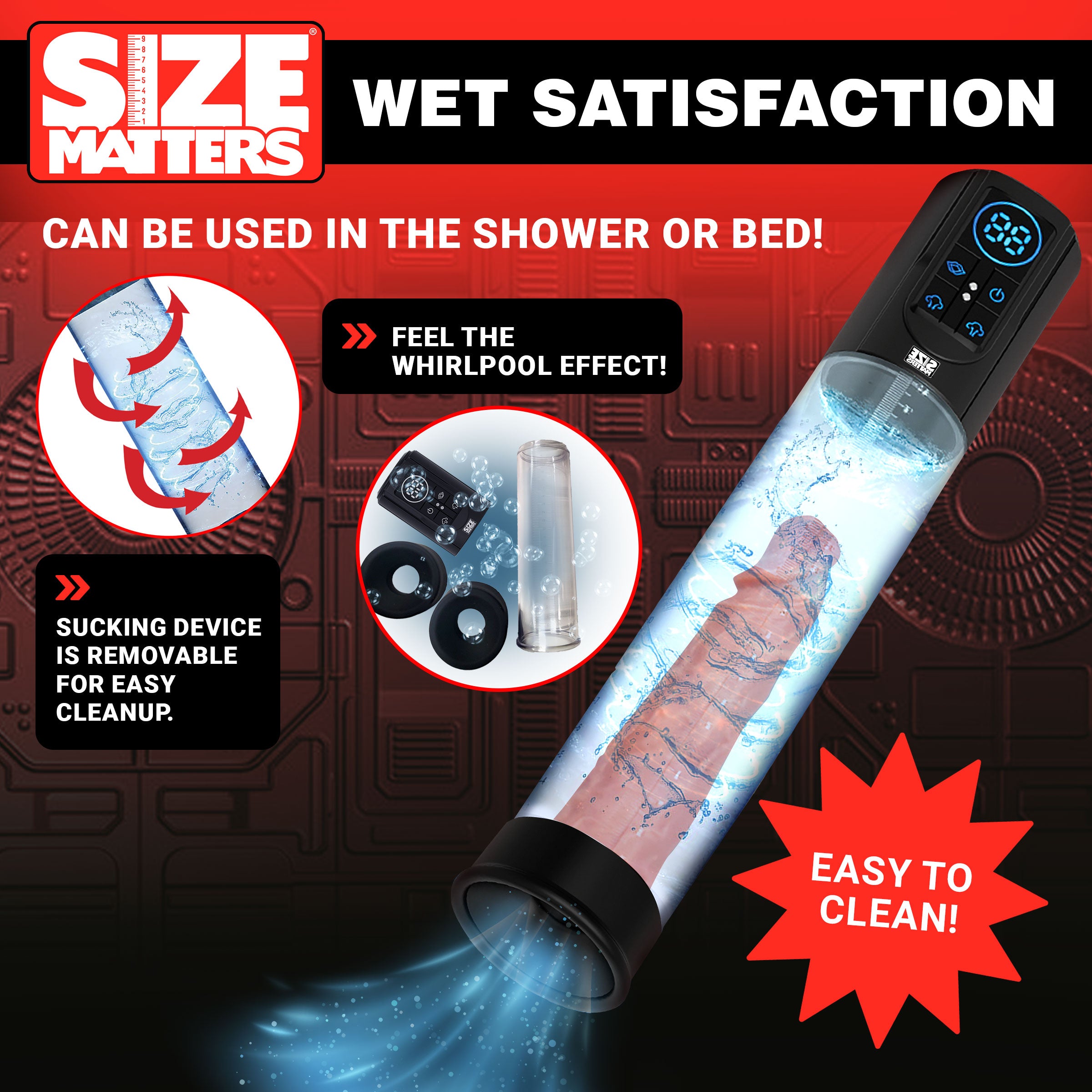 Size Matters Sucking Penis Pump with Digital Display Black