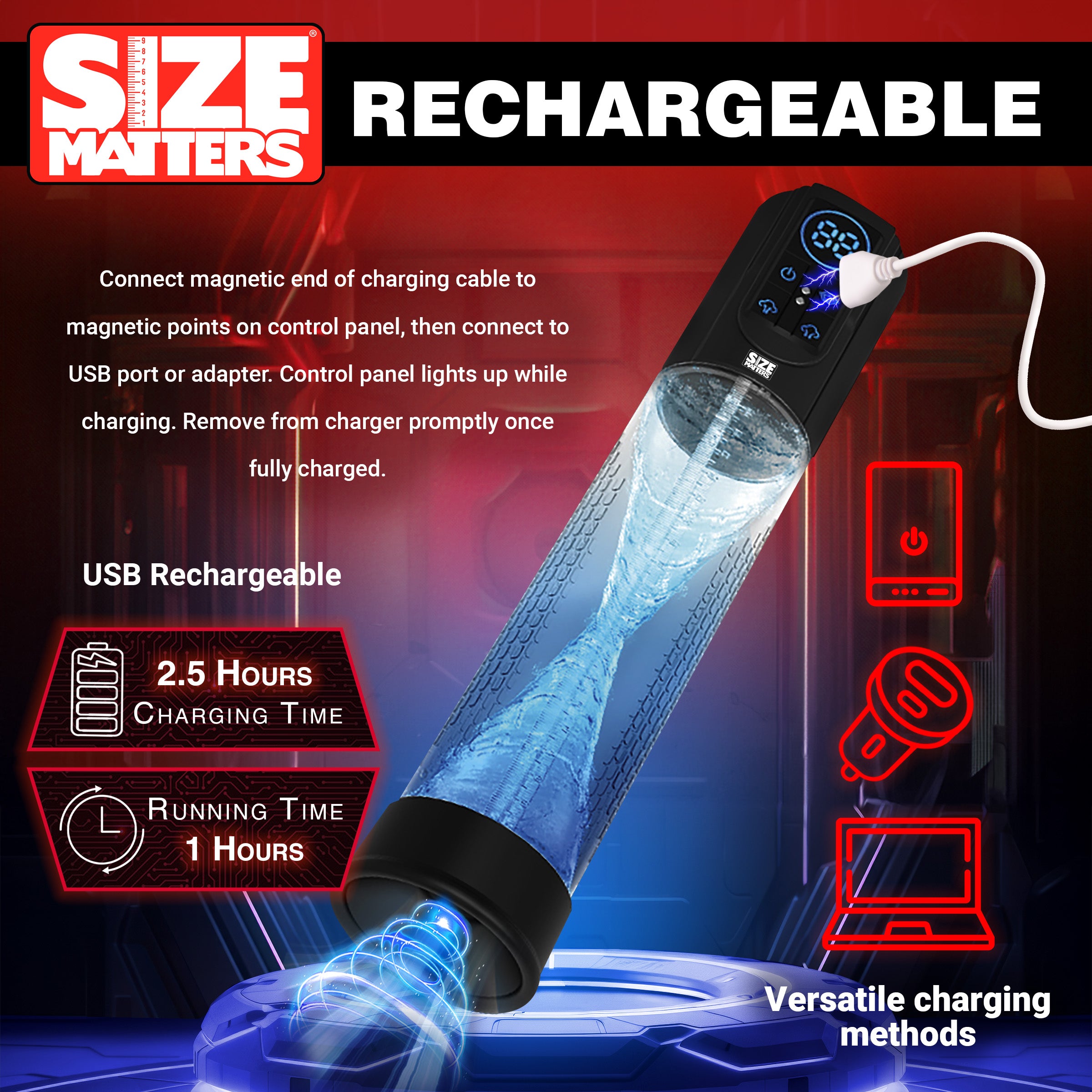 Size Matters Sucking Penis Pump with Digital Display Black