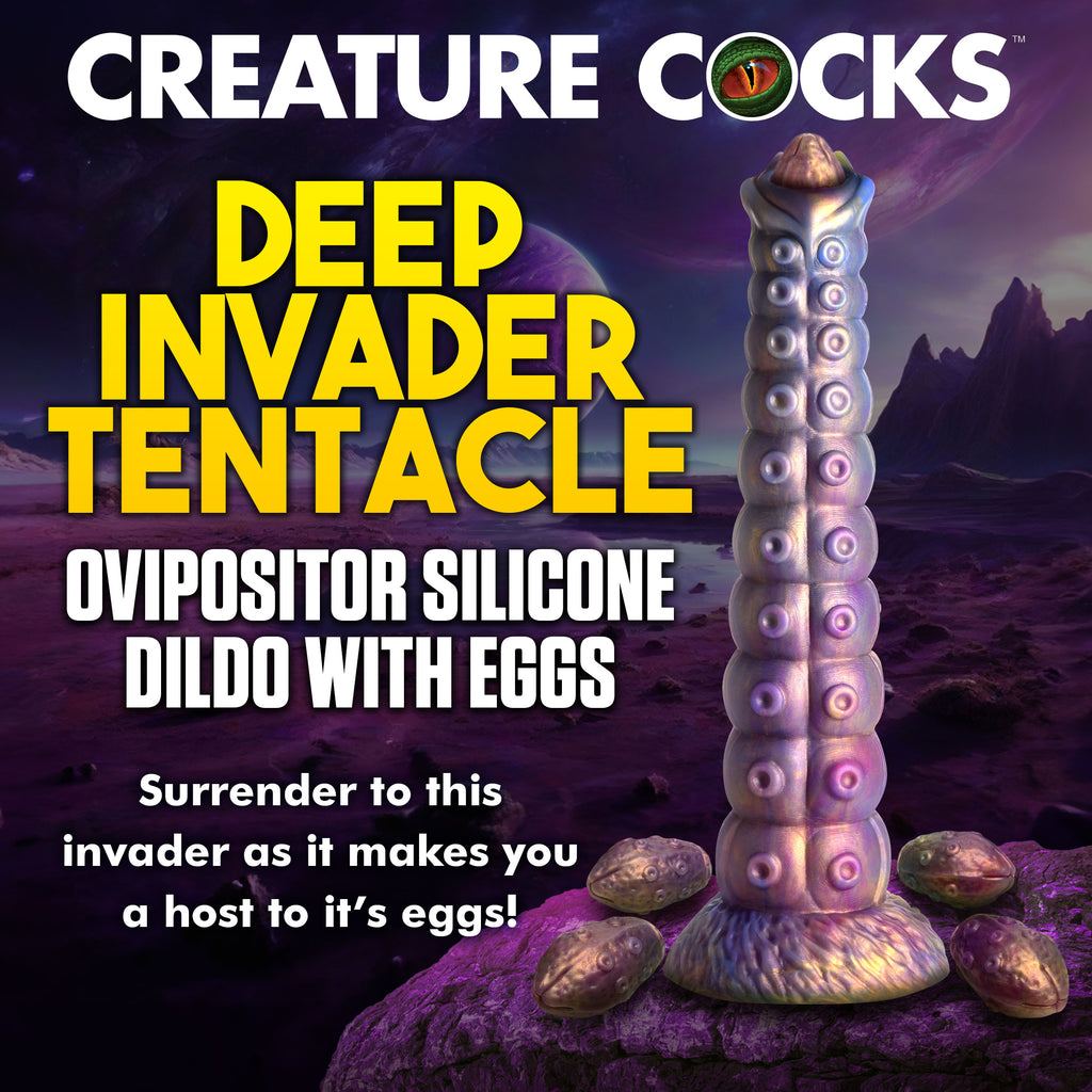 Creature Cocks Deep Invader Tentacle Ovipositor Silicone Dildo with Eggs Purple