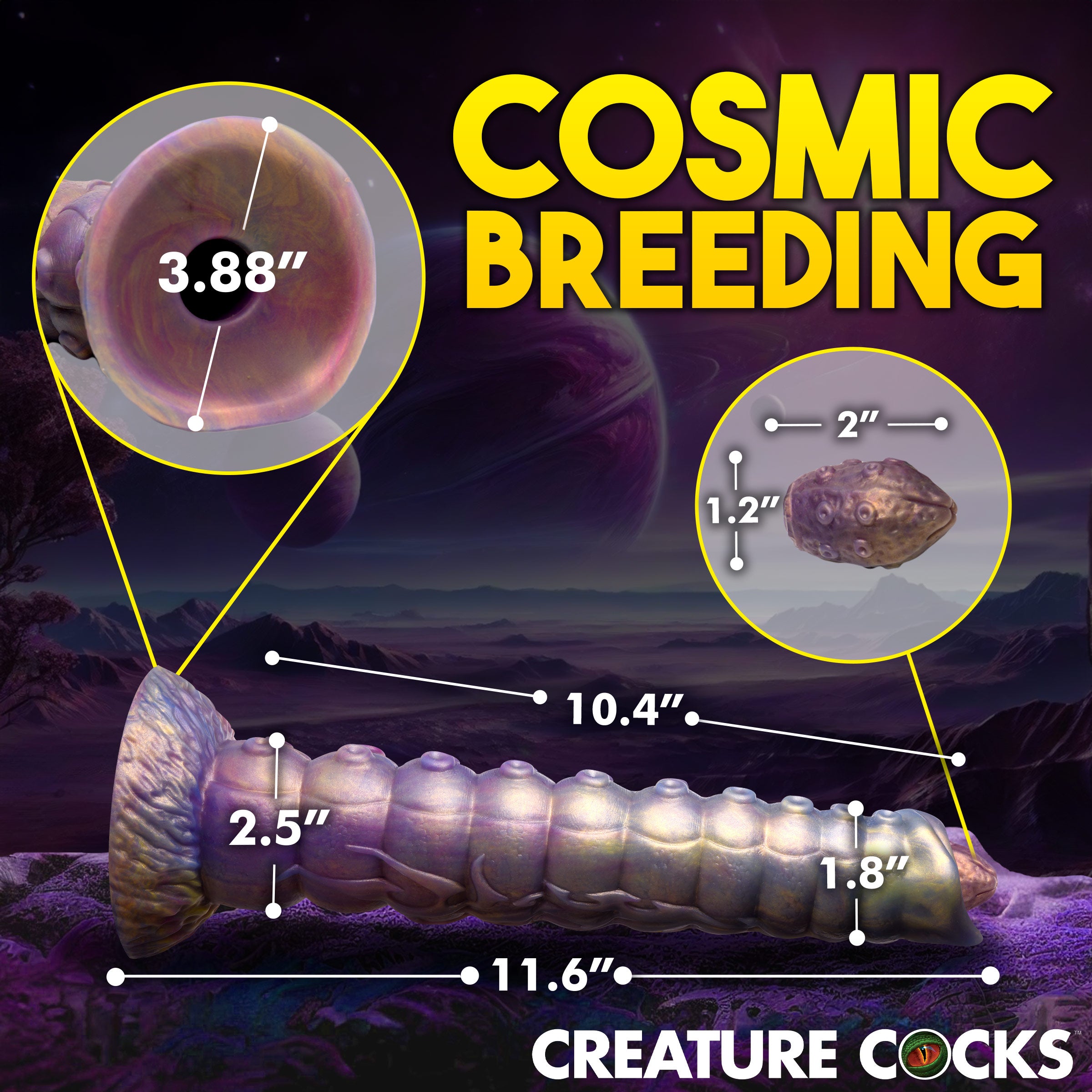 Creature Cocks Deep Invader Tentacle Ovipositor Silicone Dildo with Eggs Purple