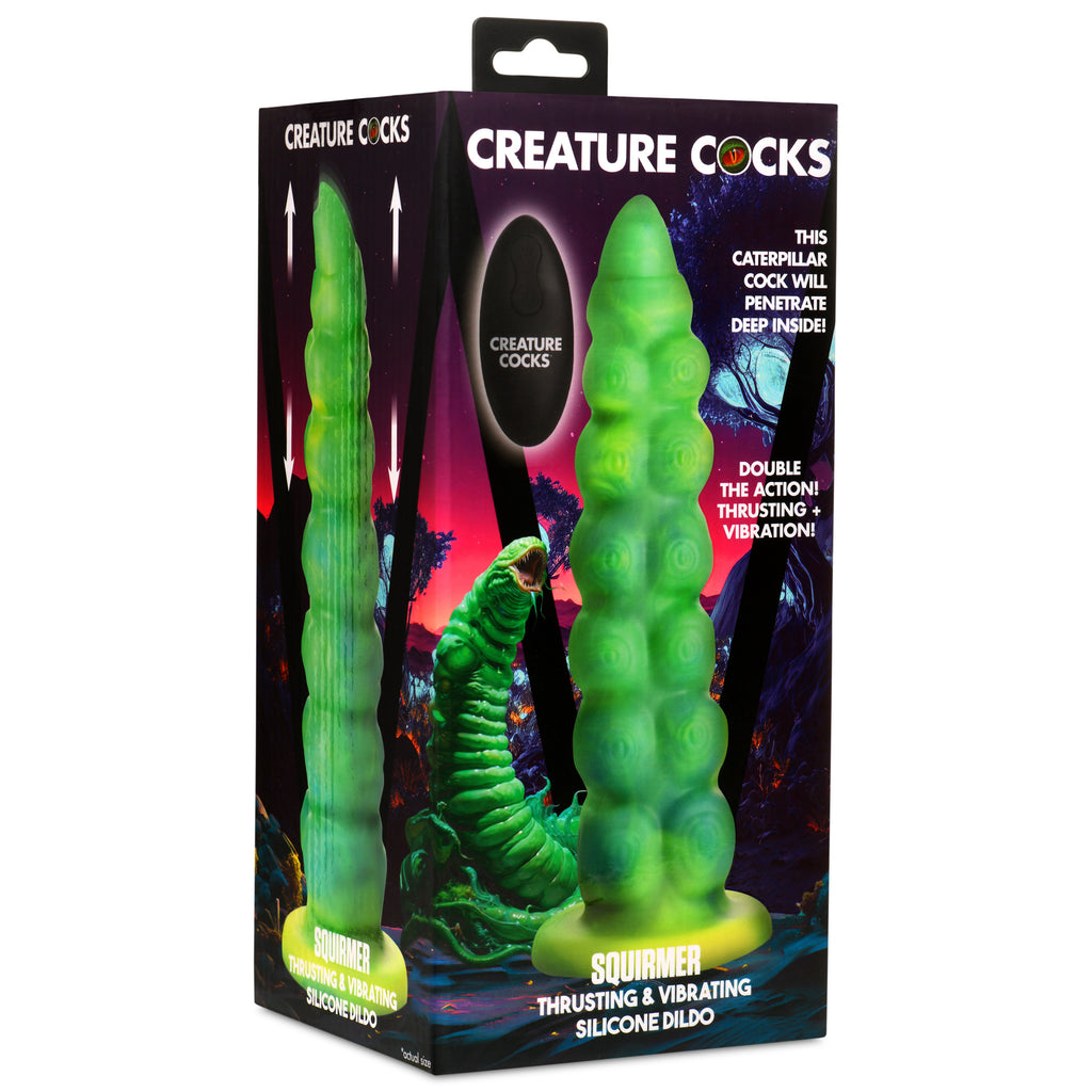Creature Cocks Squirmer Thrusting and Vibrating Silicone Dildo Green