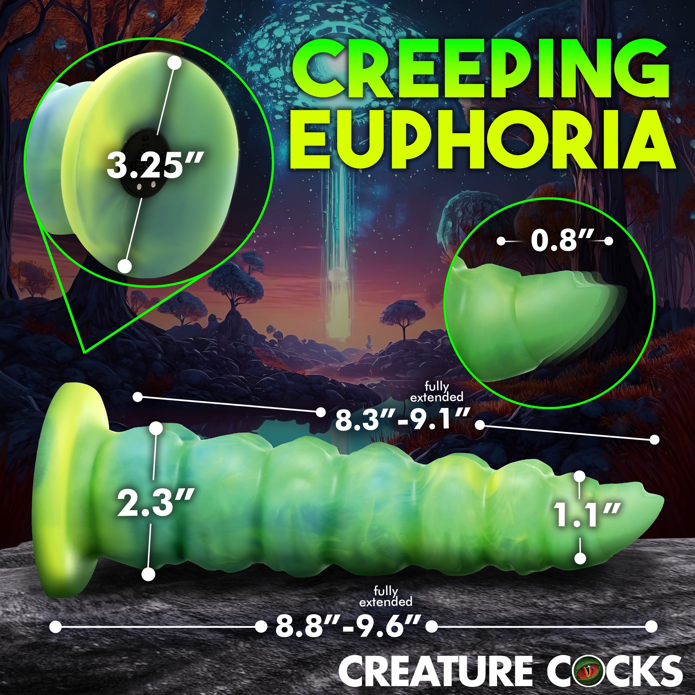 Creature Cocks Squirmer Thrusting and Vibrating Silicone Dildo Green