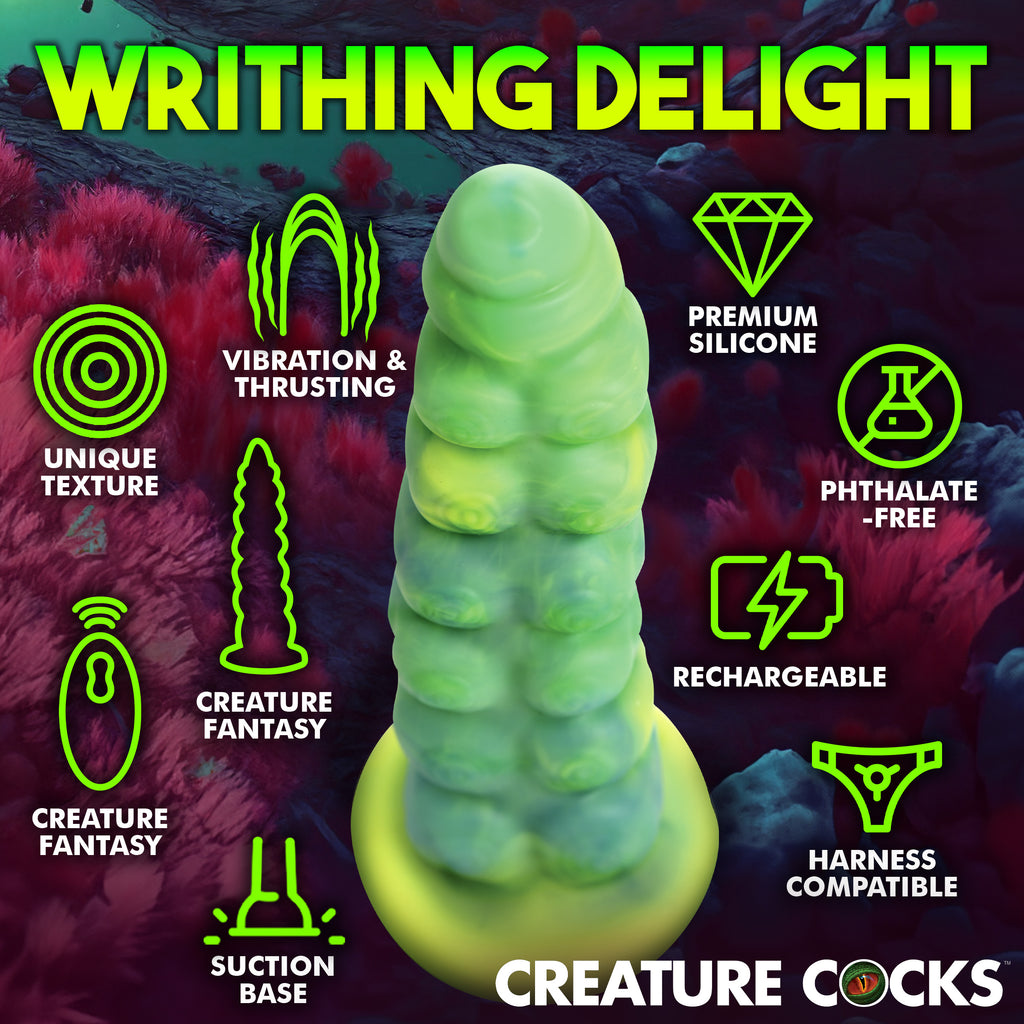 Creature Cocks Squirmer Thrusting and Vibrating Silicone Dildo Green