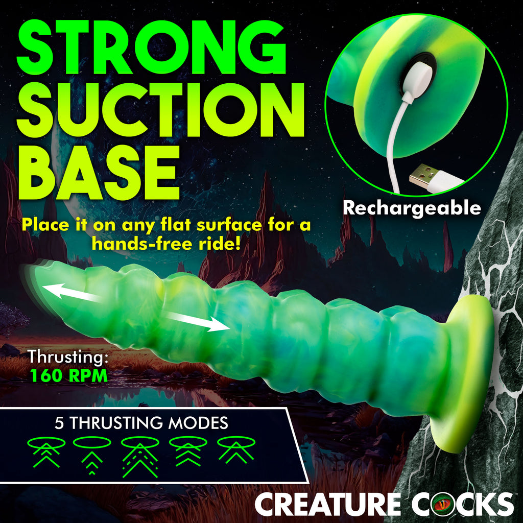Creature Cocks Squirmer Thrusting and Vibrating Silicone Dildo Green