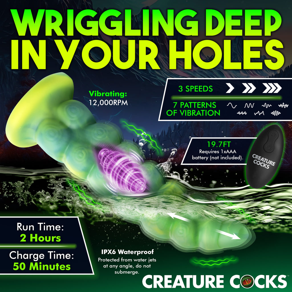 Creature Cocks Squirmer Thrusting and Vibrating Silicone Dildo Green