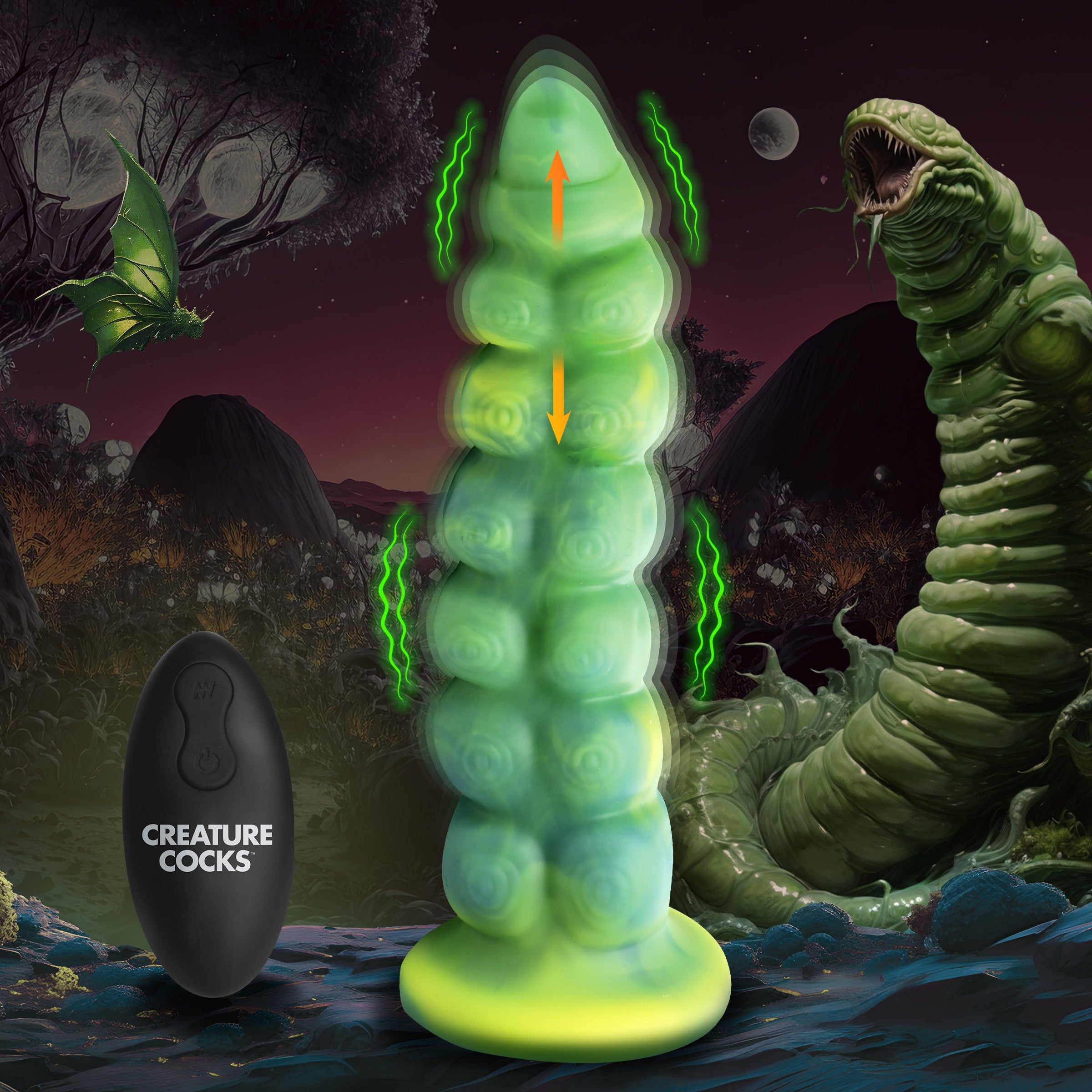 Creature Cocks Squirmer Thrusting and Vibrating Silicone Dildo Green