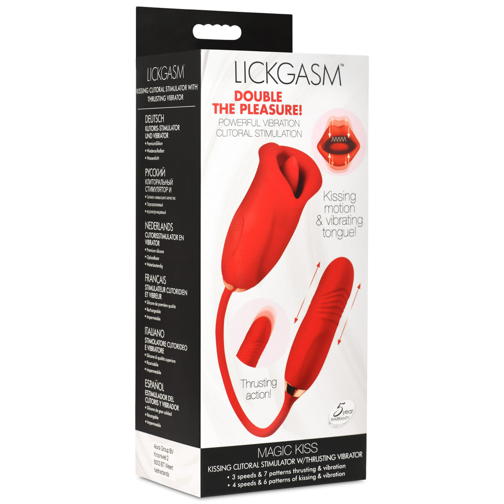 Lickgasm Magic Kiss Clitoral Stimulator with Thrusting Vibrator Red