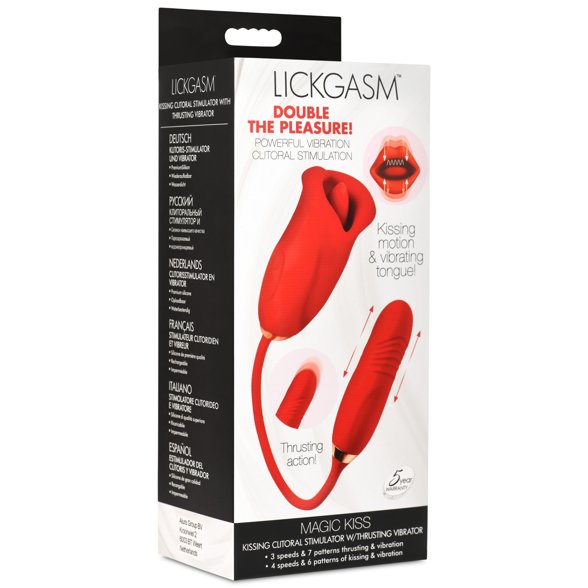 Lickgasm Magic Kiss Clitoral Stimulator with Thrusting Vibrator Red