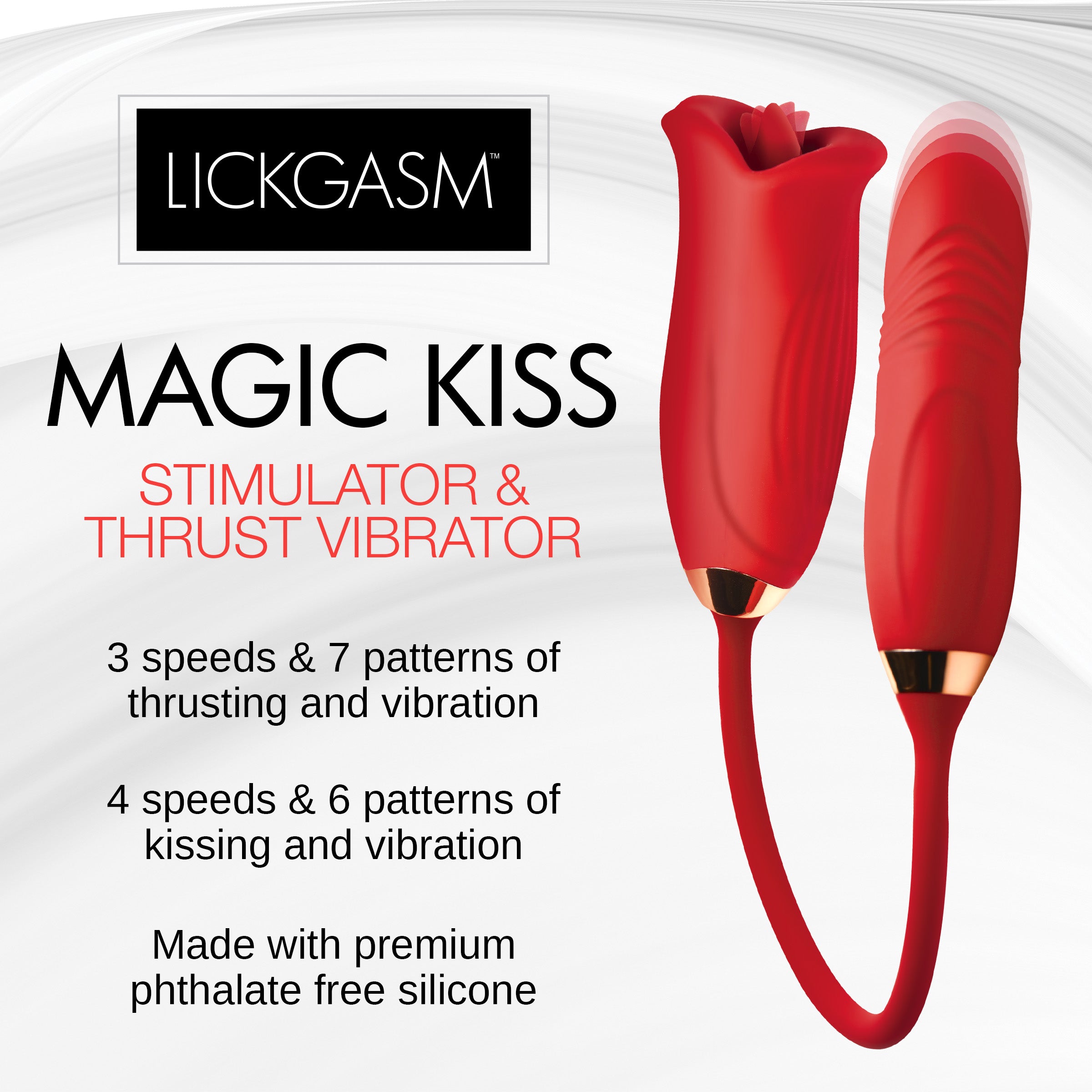 Lickgasm Magic Kiss Clitoral Stimulator with Thrusting Vibrator Red