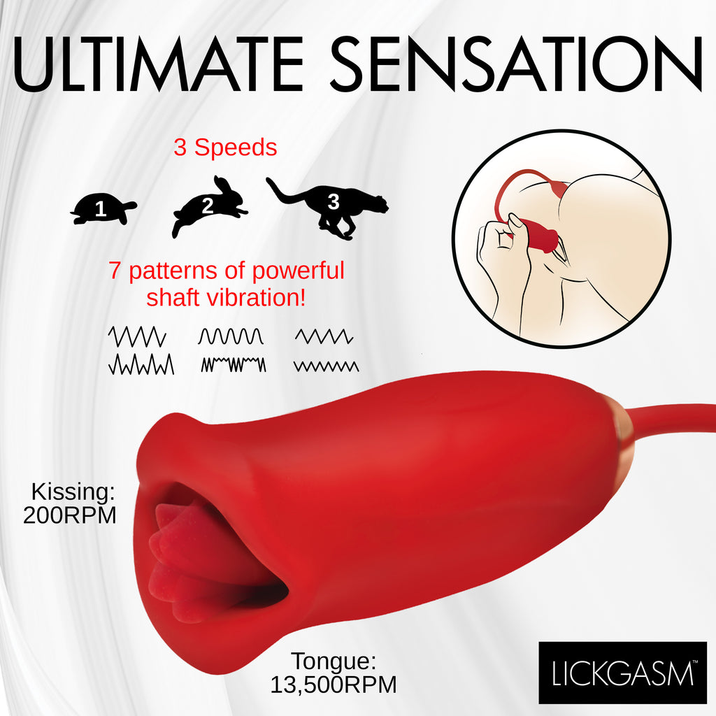 Lickgasm Magic Kiss Clitoral Stimulator with Thrusting Vibrator Red