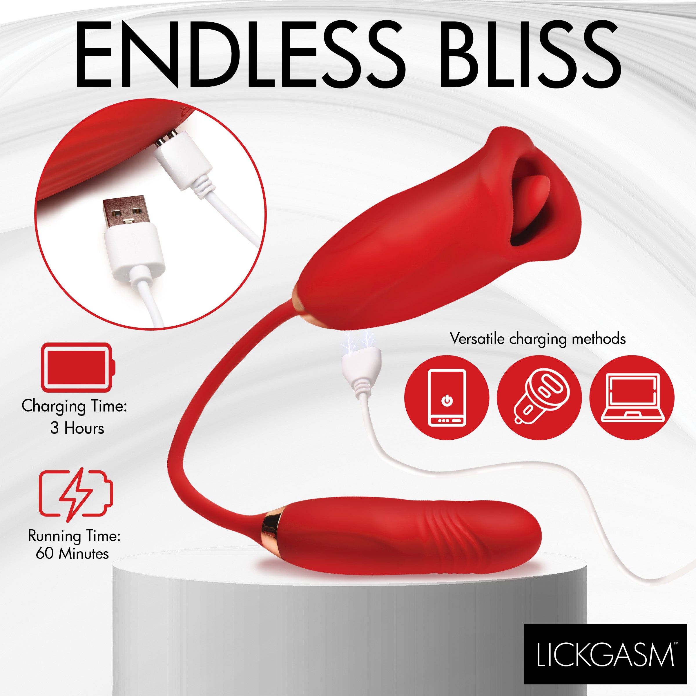 Lickgasm Magic Kiss Clitoral Stimulator with Thrusting Vibrator Red