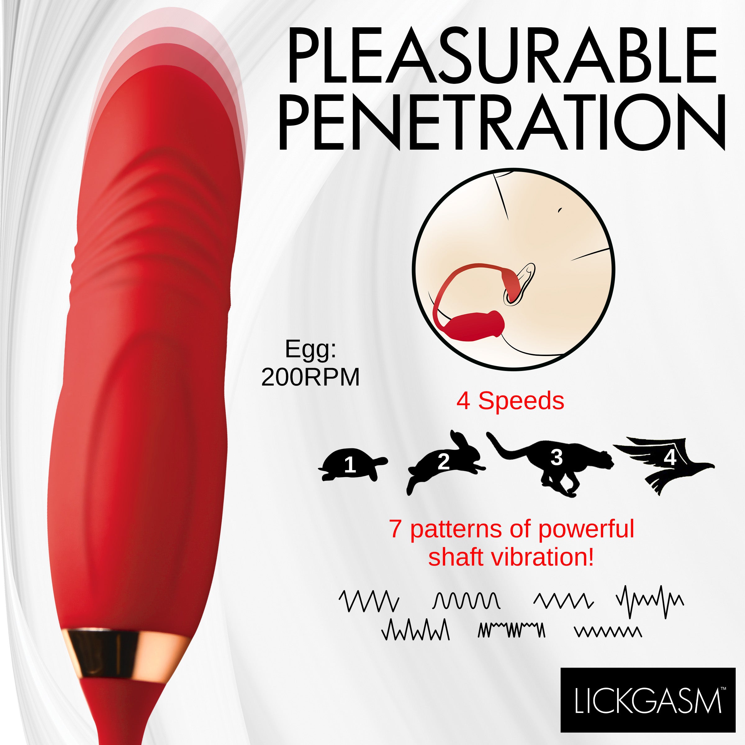 Lickgasm Magic Kiss Clitoral Stimulator with Thrusting Vibrator Red