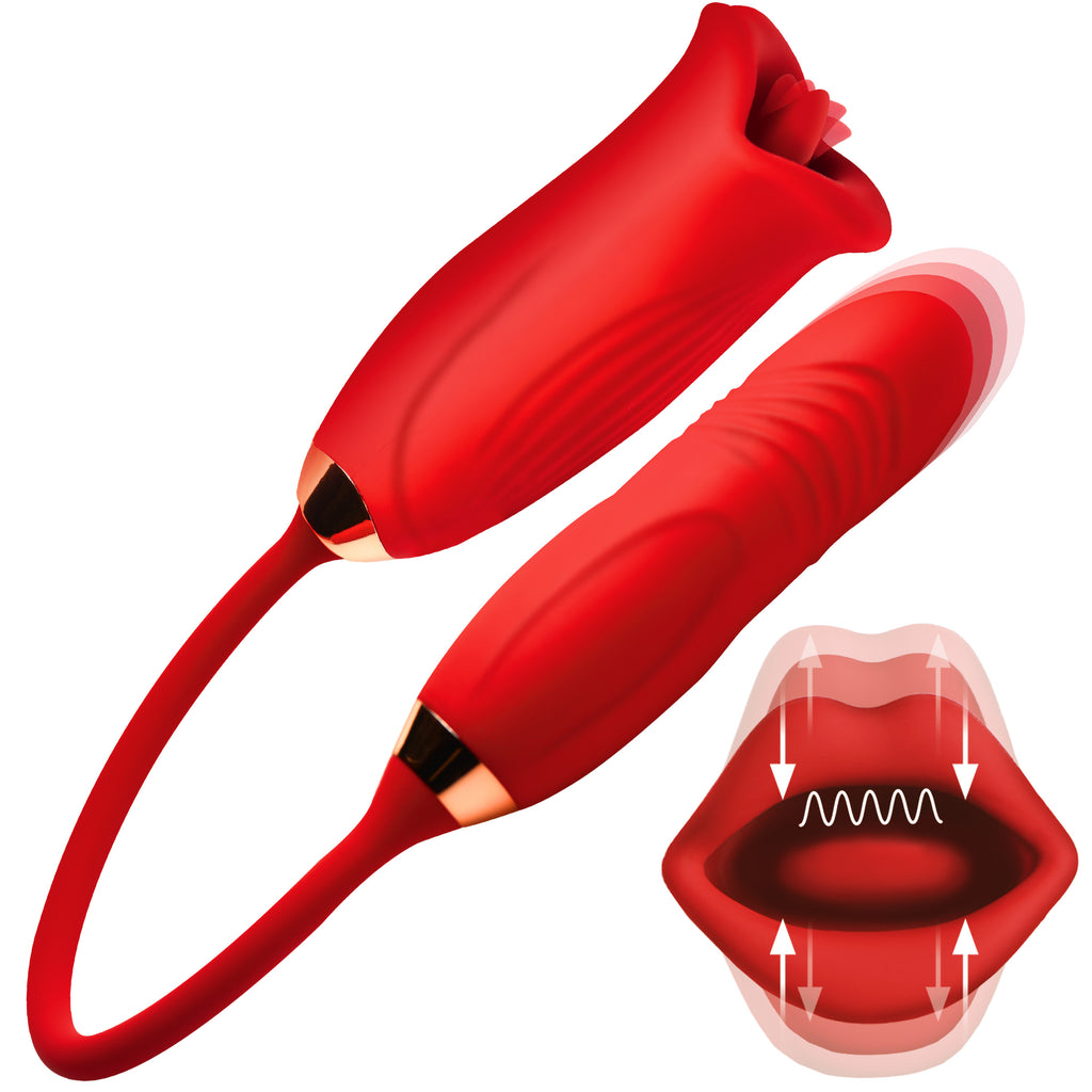 Lickgasm Magic Kiss Clitoral Stimulator with Thrusting Vibrator Red