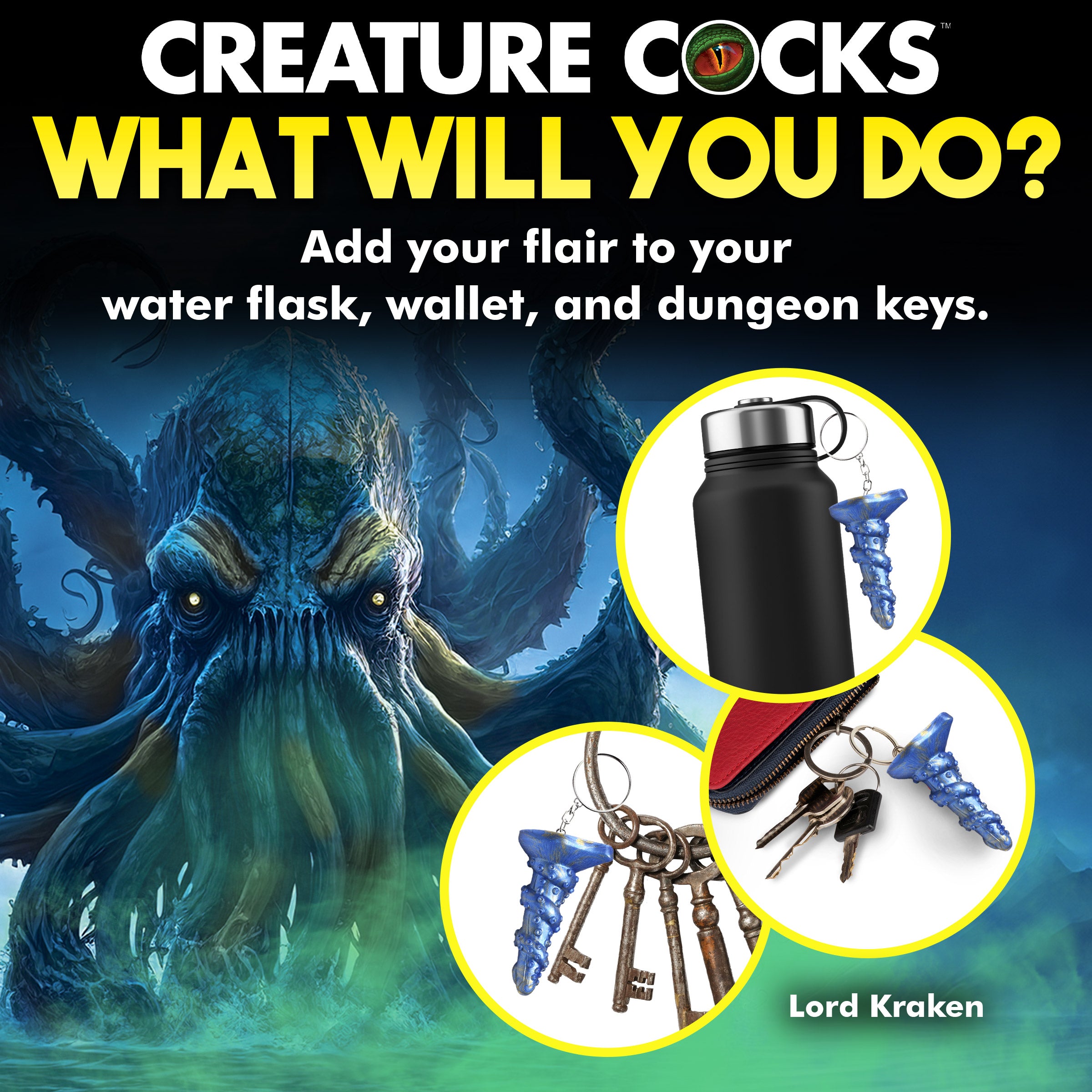 Creature Cocks Lord Kraken Mini Dildo Key Chain Blue