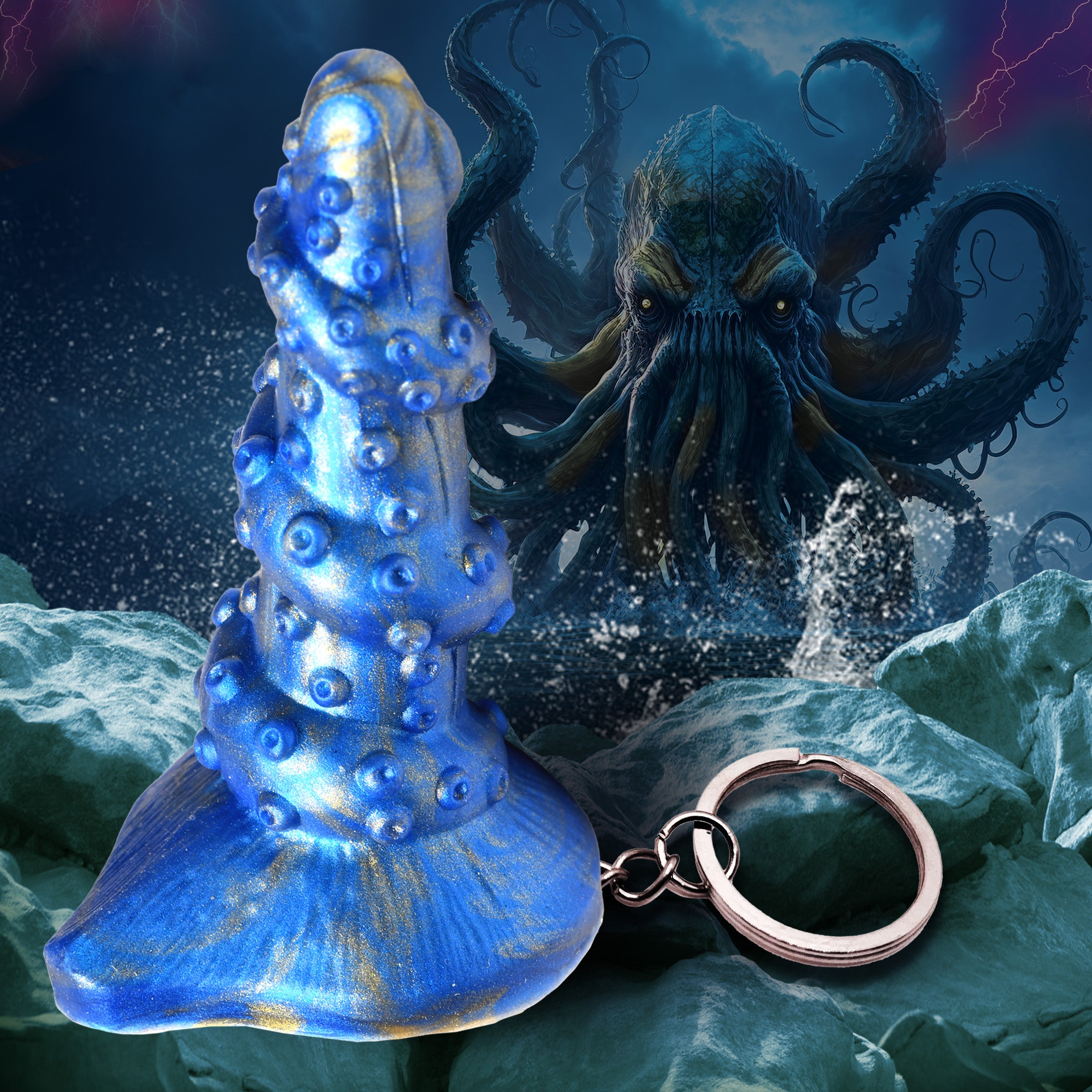 Creature Cocks Lord Kraken Mini Dildo Key Chain Blue