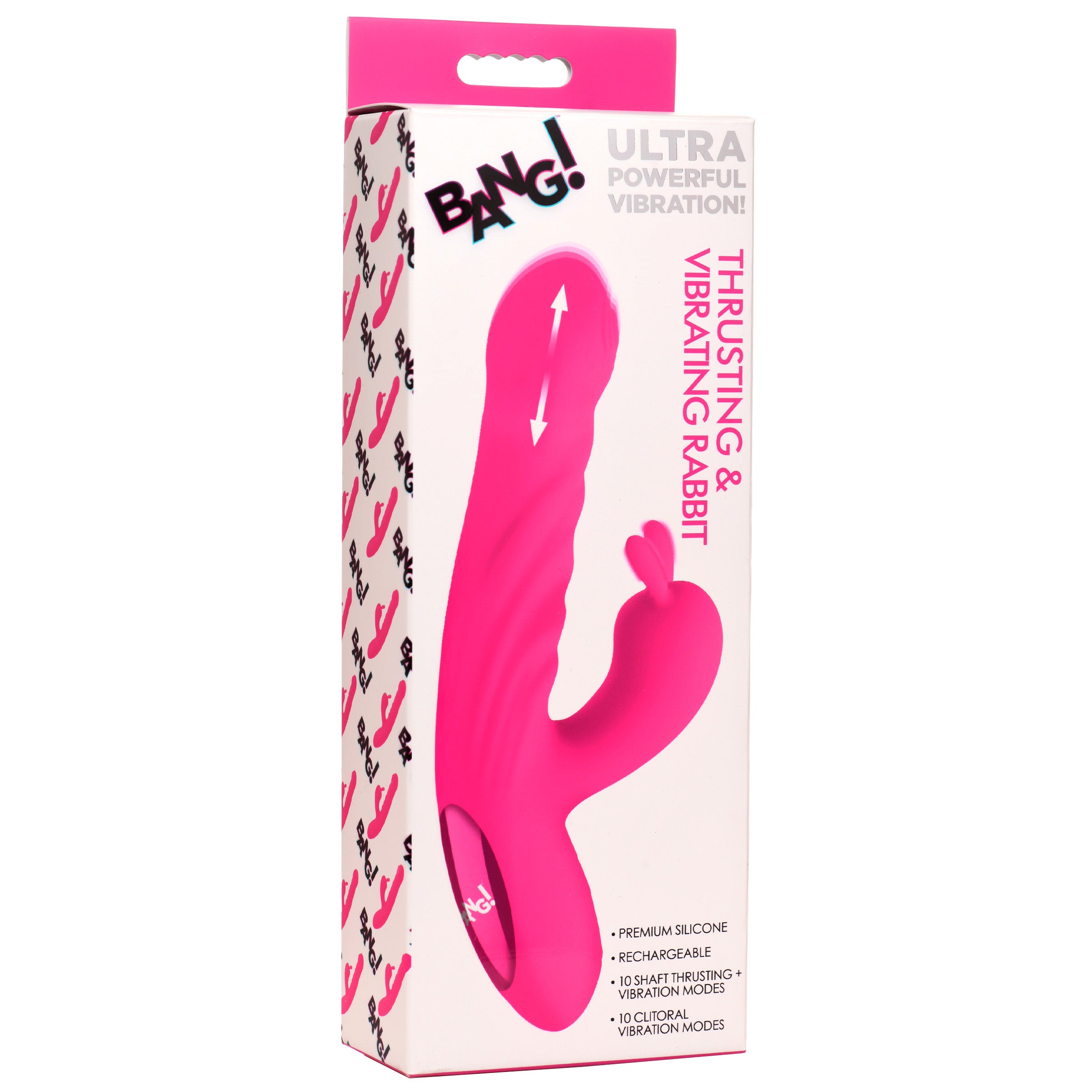 Bang! Thrusting and Vibrating Silicone Rabbit Vibrator Pink