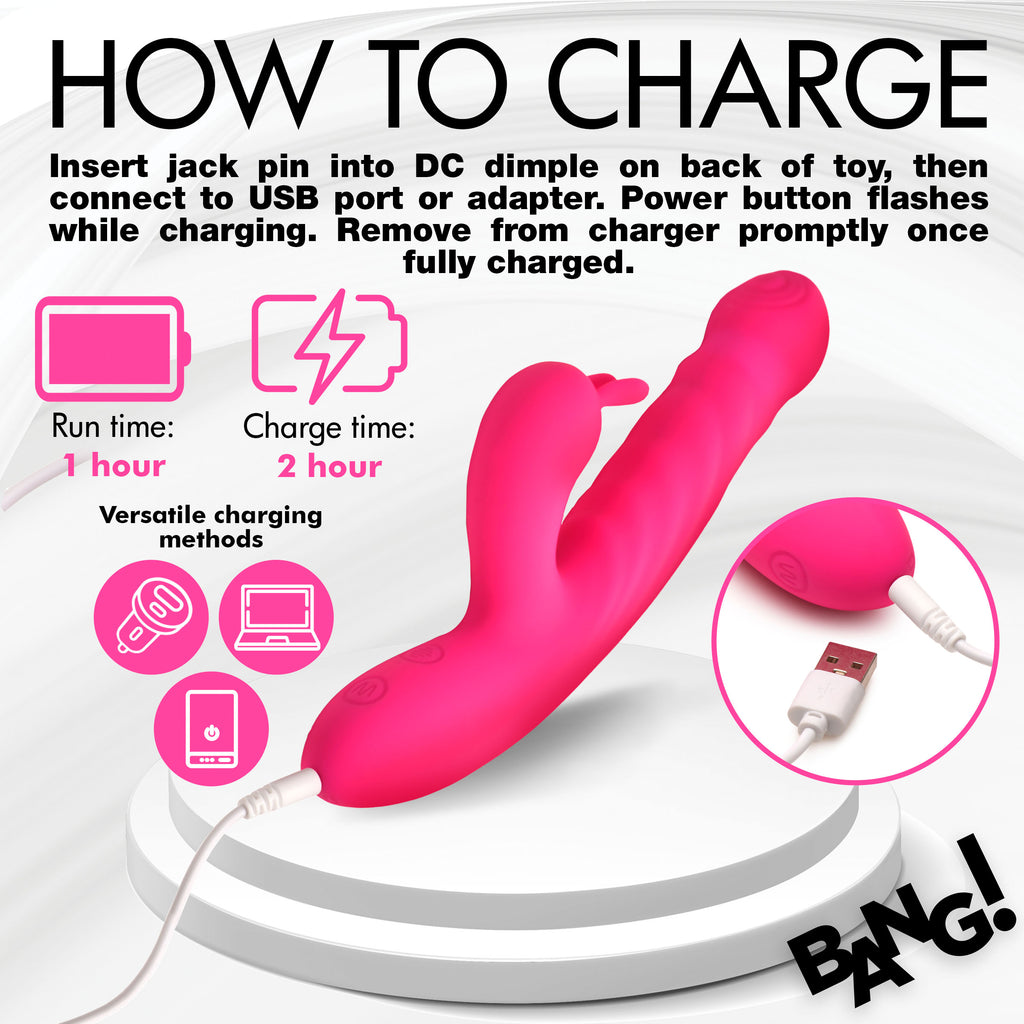 Bang! Thrusting and Vibrating Silicone Rabbit Vibrator Pink