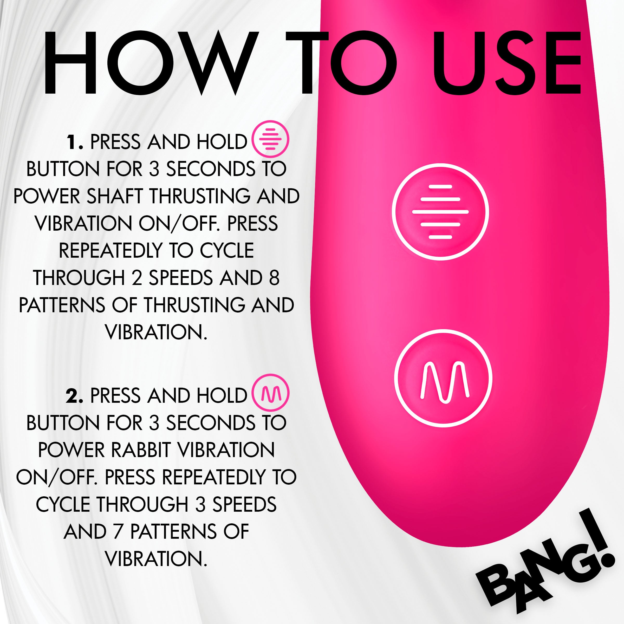 Bang! Thrusting and Vibrating Silicone Rabbit Vibrator Pink