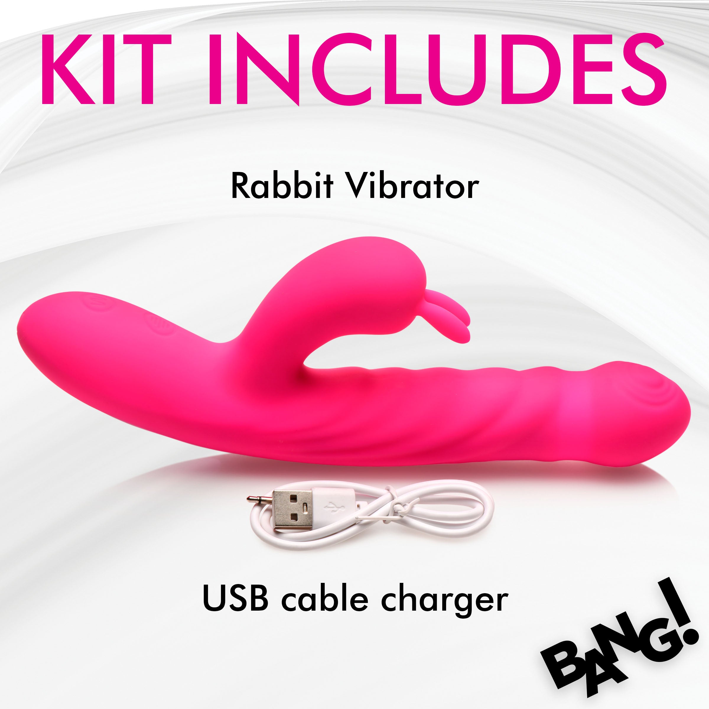 Bang! Thrusting and Vibrating Silicone Rabbit Vibrator Pink