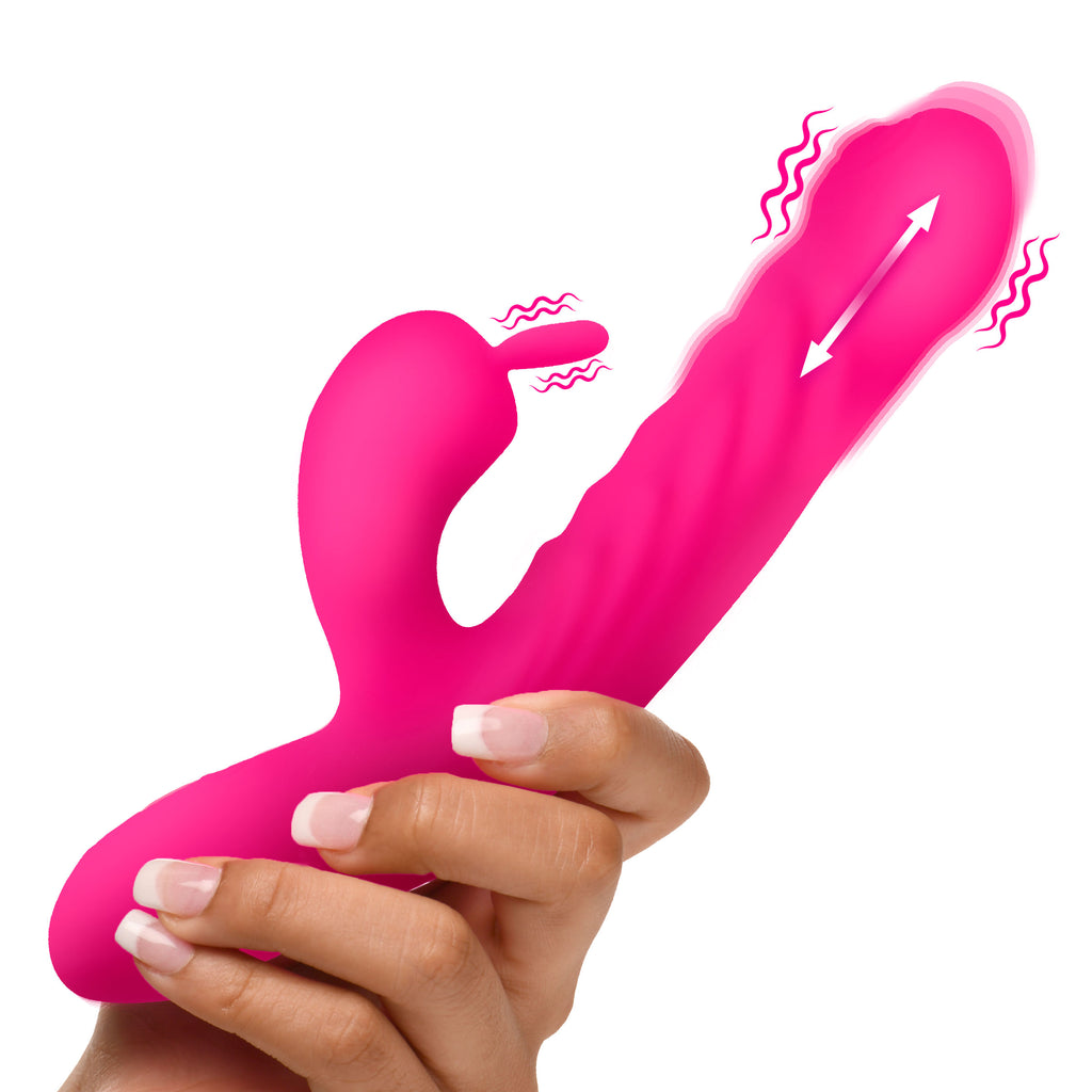 Bang! Thrusting and Vibrating Silicone Rabbit Vibrator Pink