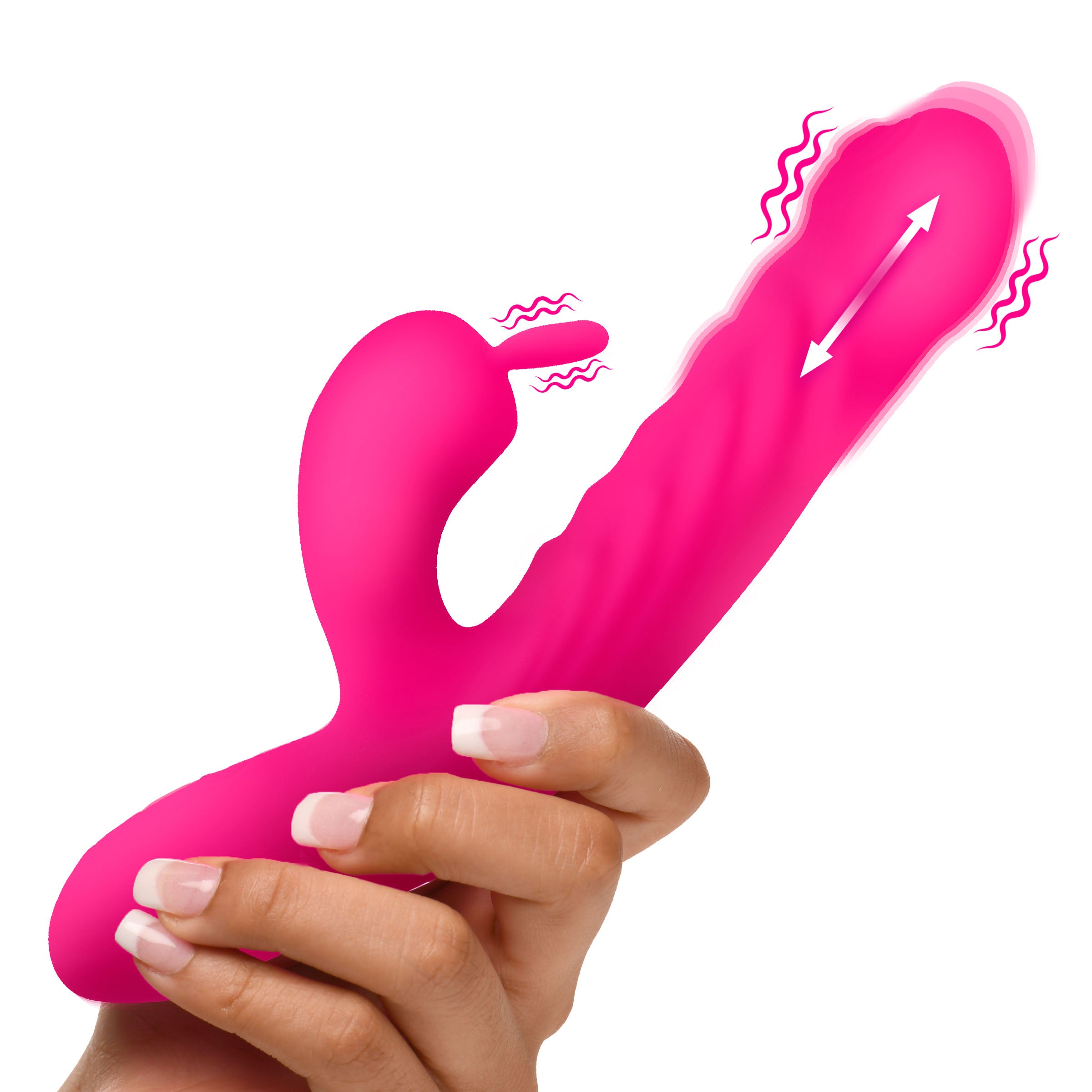 Bang! Thrusting and Vibrating Silicone Rabbit Vibrator Pink