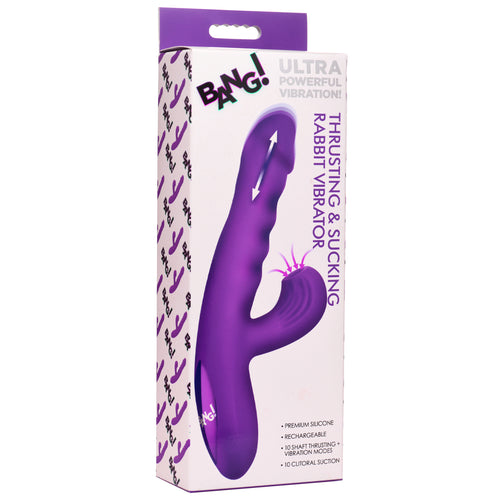 Bang! Thrusting and Sucking Silicone Rabbit Vibrator Purple