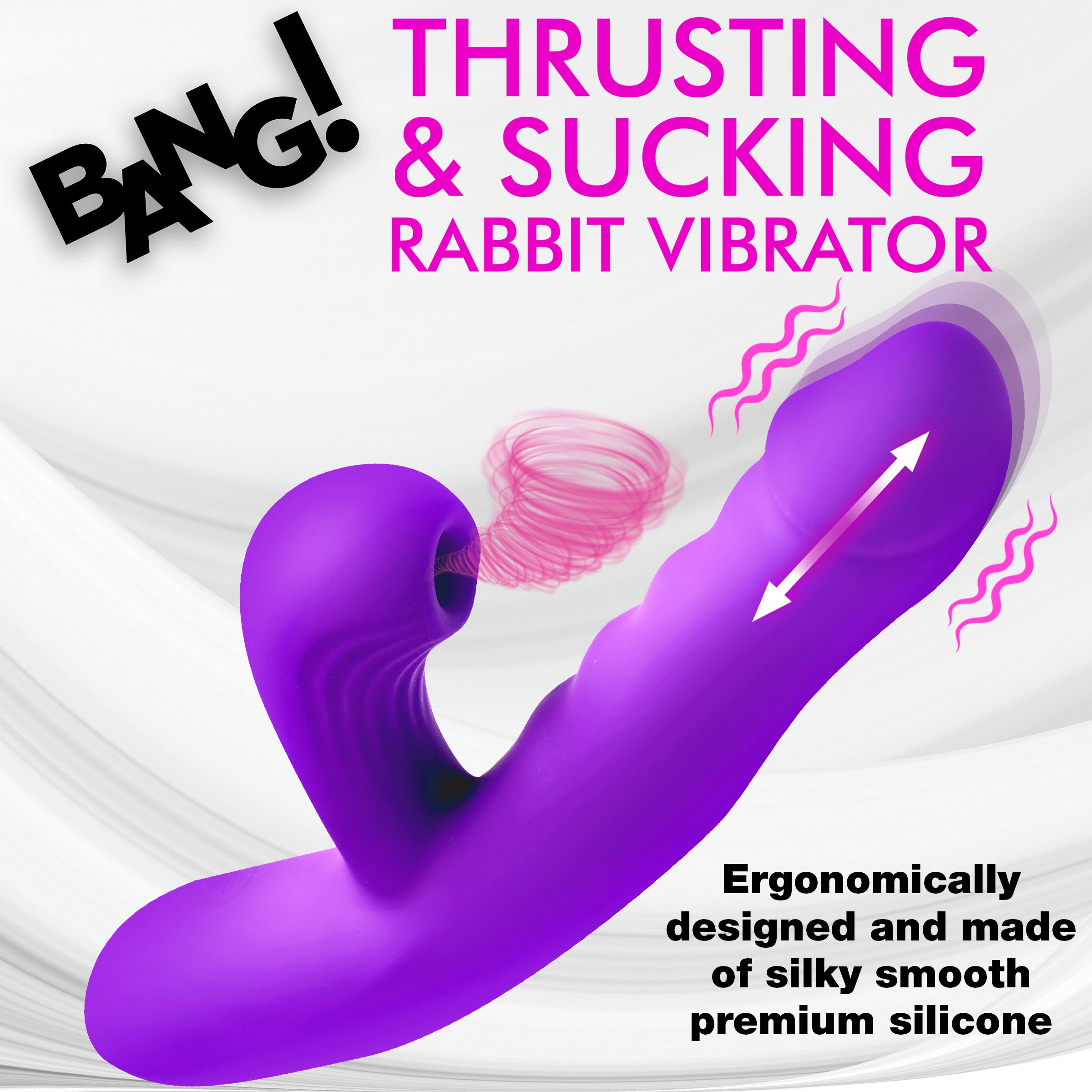 Bang! Thrusting and Sucking Silicone Rabbit Vibrator Purple