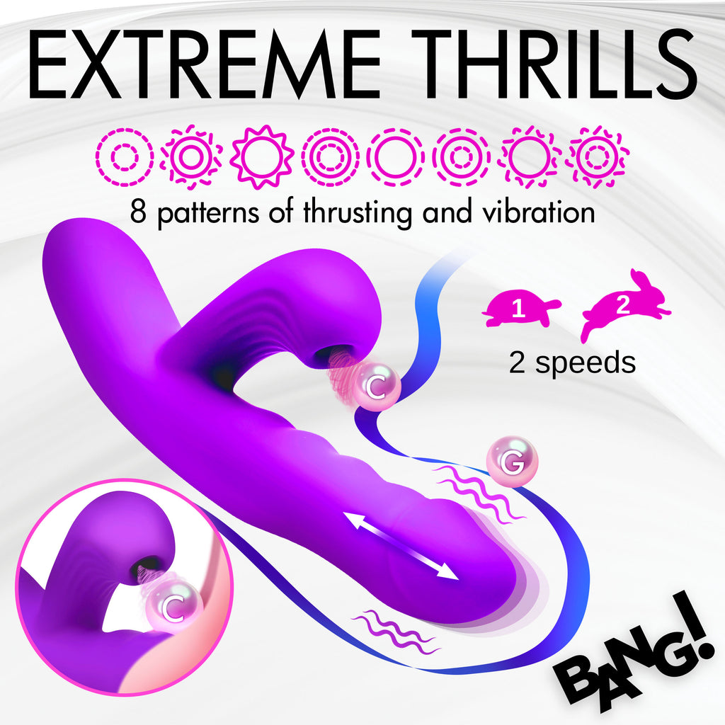 Bang! Thrusting and Sucking Silicone Rabbit Vibrator Purple