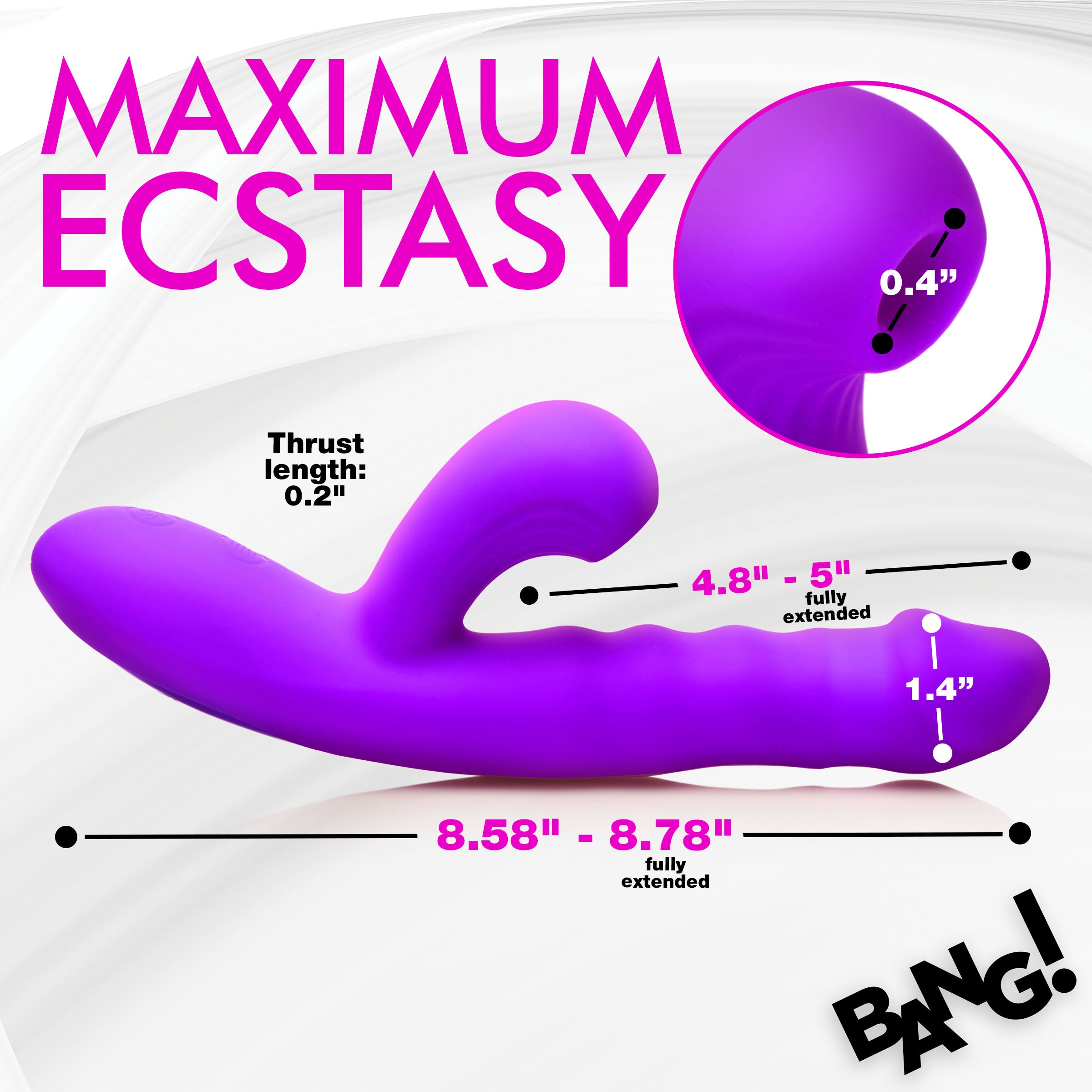 Bang! Thrusting and Sucking Silicone Rabbit Vibrator Purple