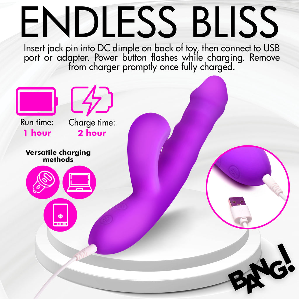 Bang! Thrusting and Sucking Silicone Rabbit Vibrator Purple
