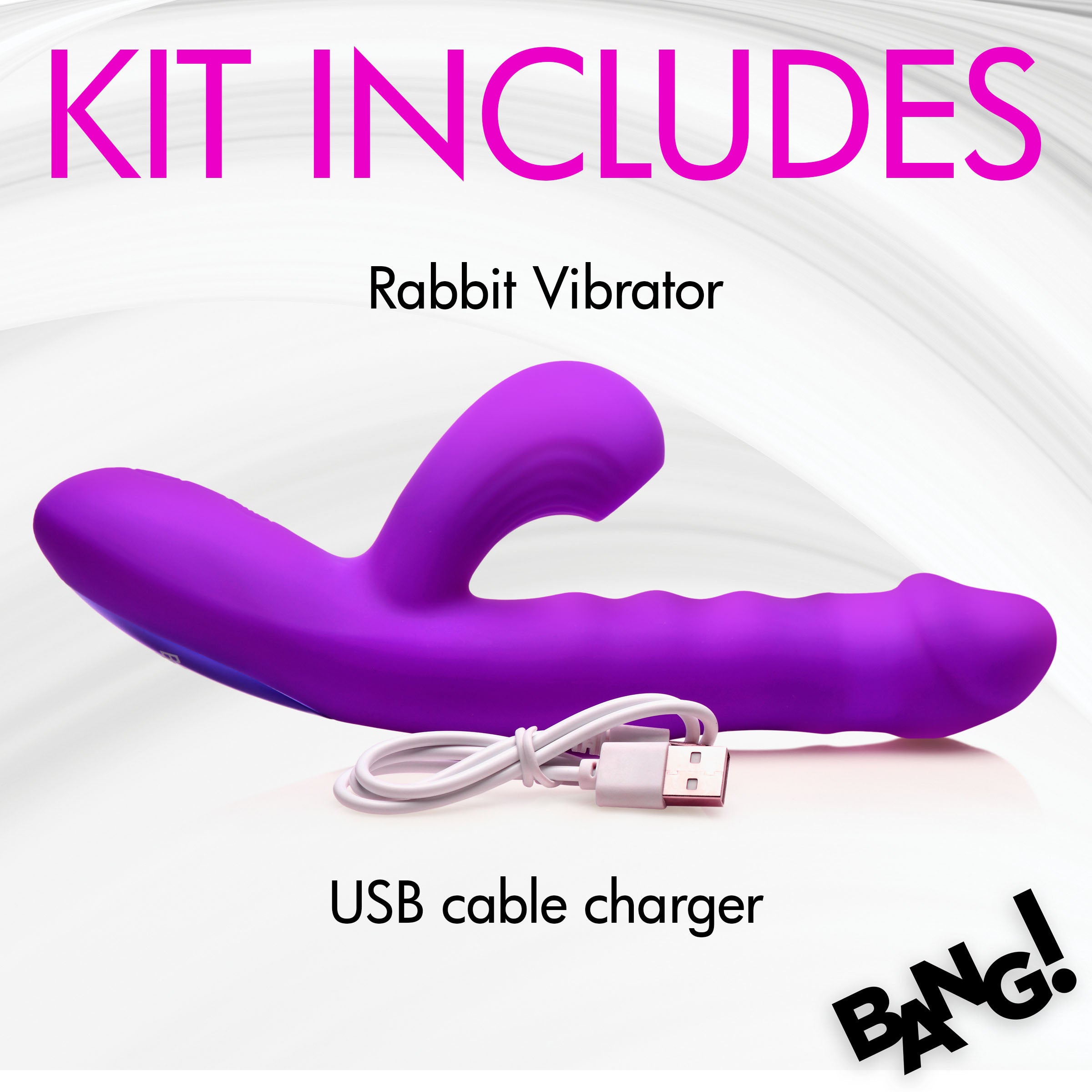 Bang! Thrusting and Sucking Silicone Rabbit Vibrator Purple