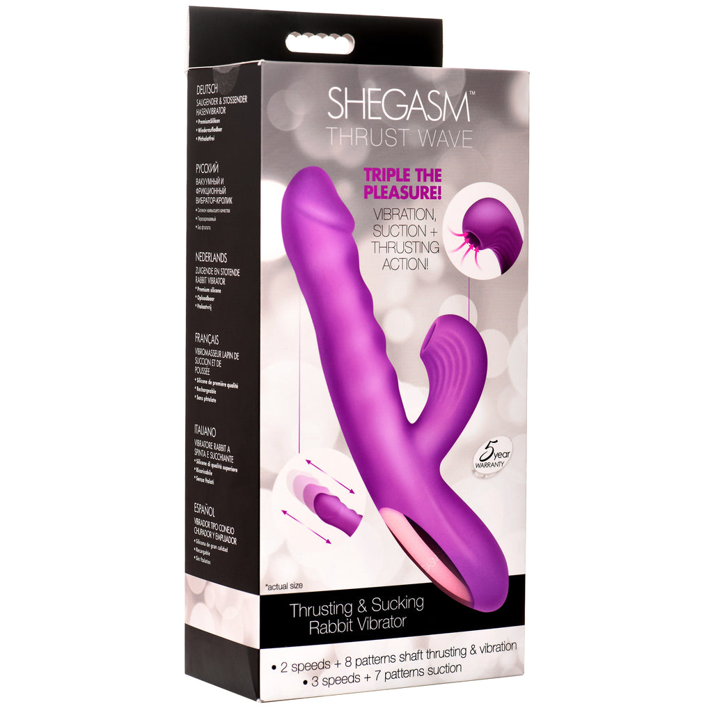 Shegasm Thrust Wave Thrusting and Sucking Silicone Rabbit Vibrator Purple