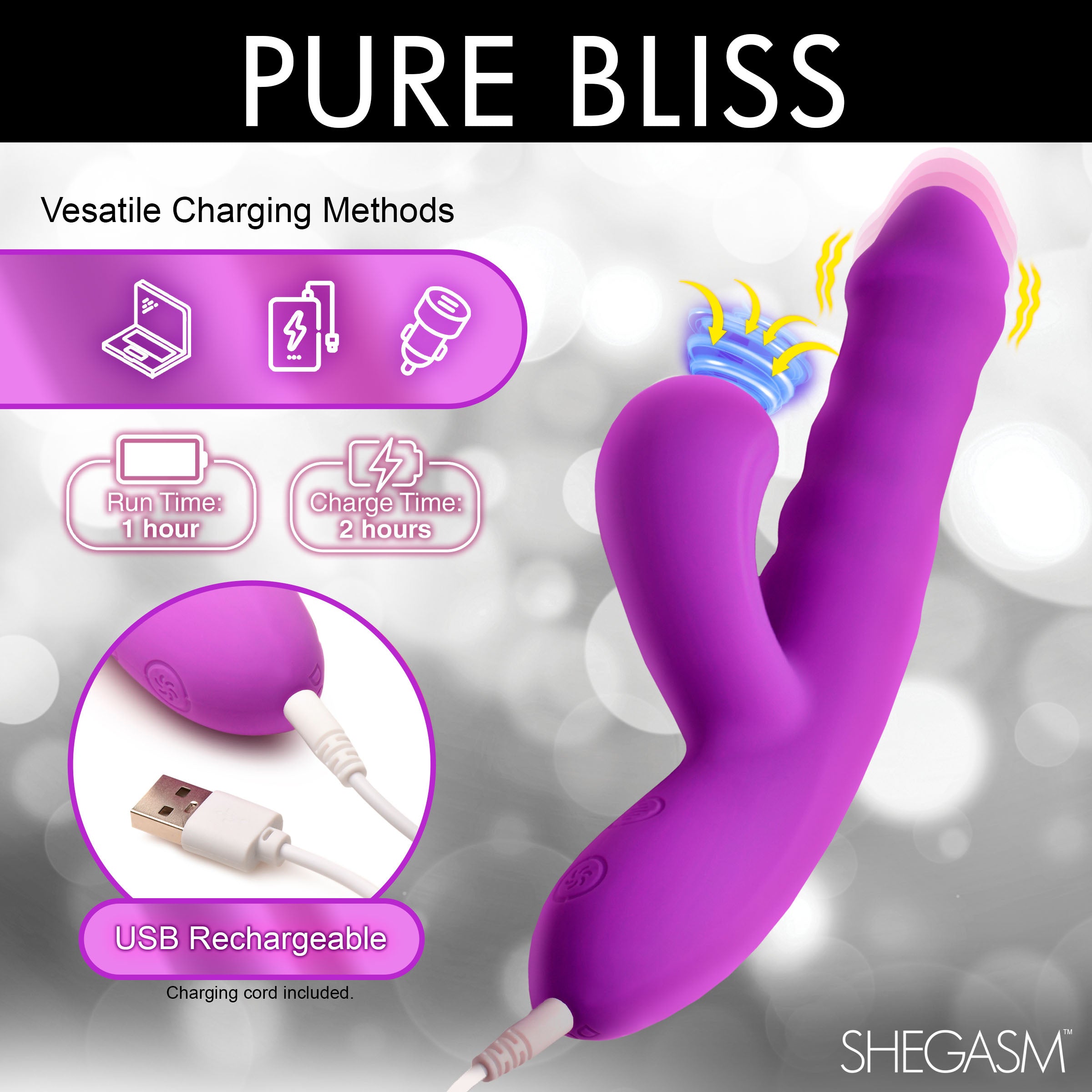 Shegasm Thrust Wave Thrusting and Sucking Silicone Rabbit Vibrator Purple